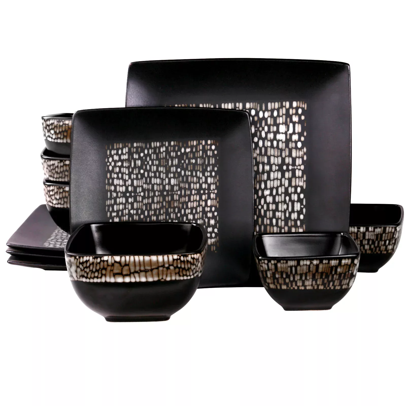 Elama ’s Naina 16 Piece Double Bowl Stoneware Dinnerware Set
