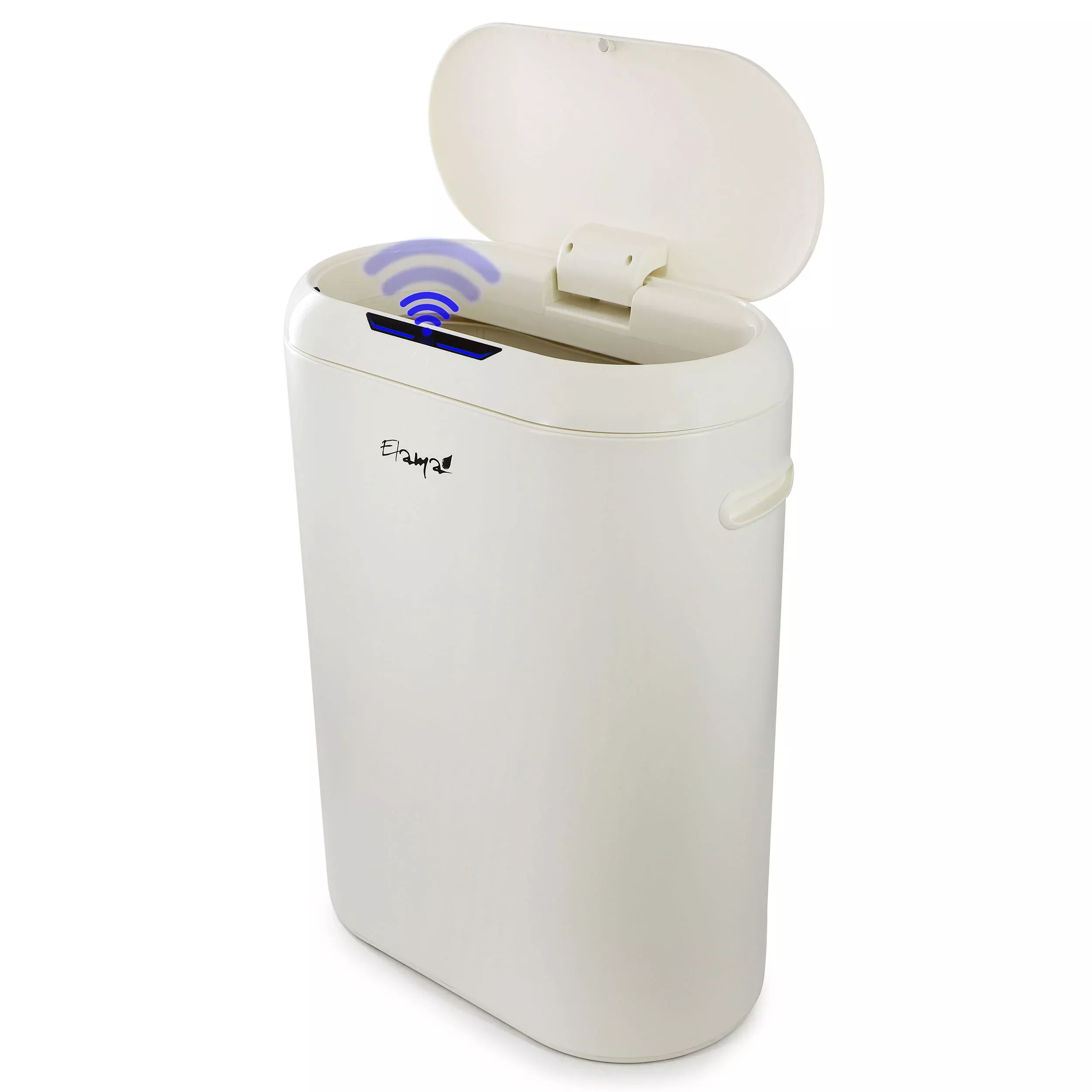 Elama13 Gallon Automatic Sensor Hands Free Round Top Trash Can in White