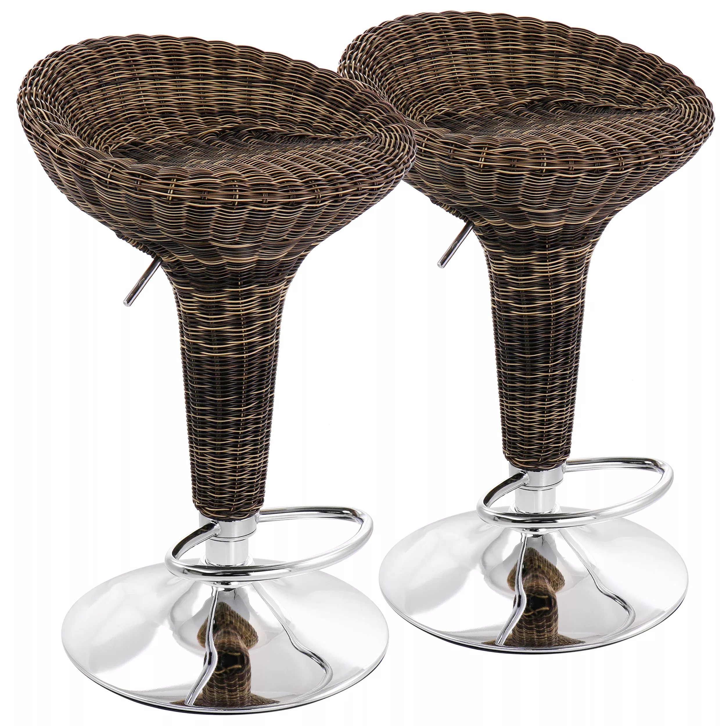 Elama2 Piece Adjustable Backless Wicker Bar Stool in Brown with Chrome Base