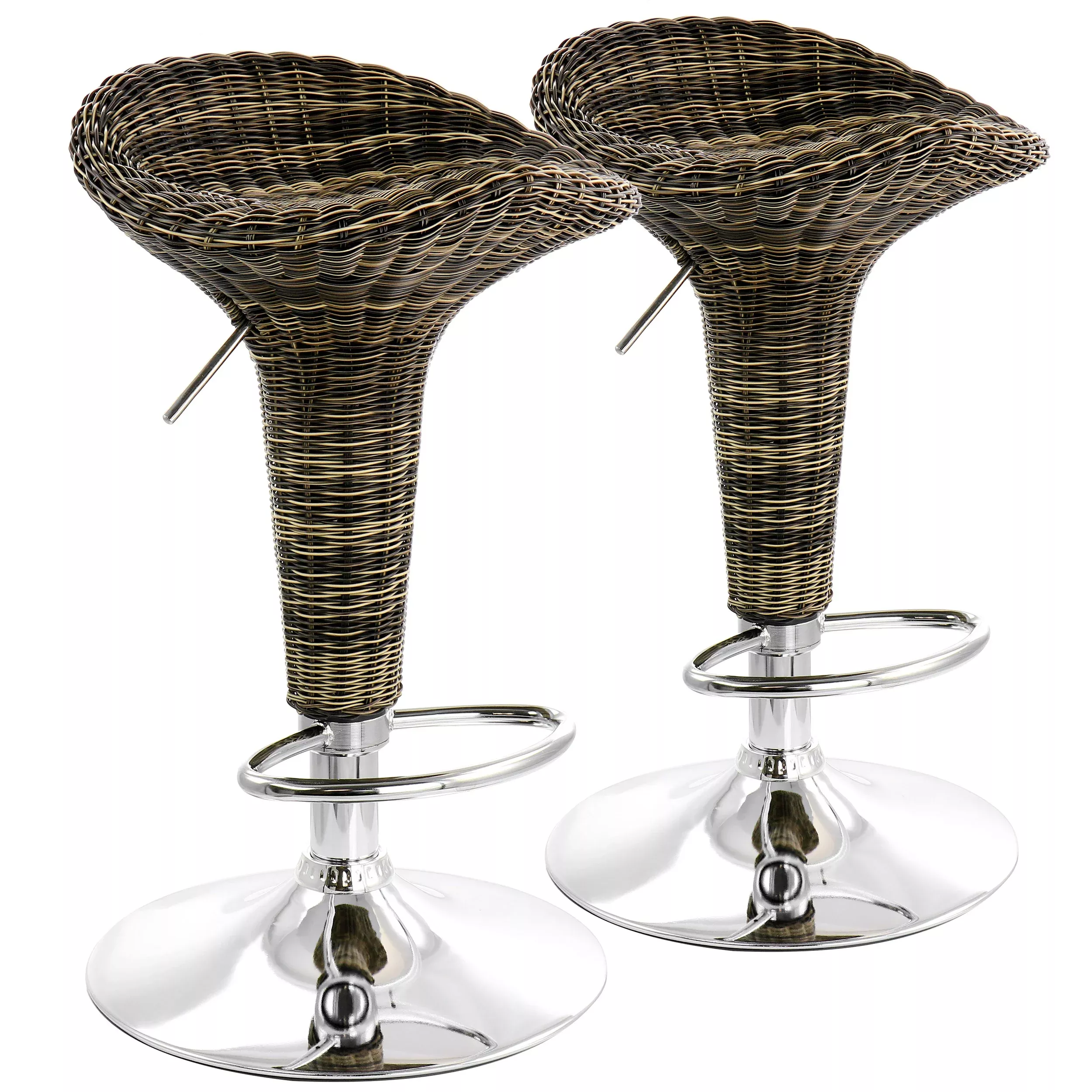 Elama2 Piece Adjustable Saddle Seat Wicker Bar Sool in Brown with Chrome Base
