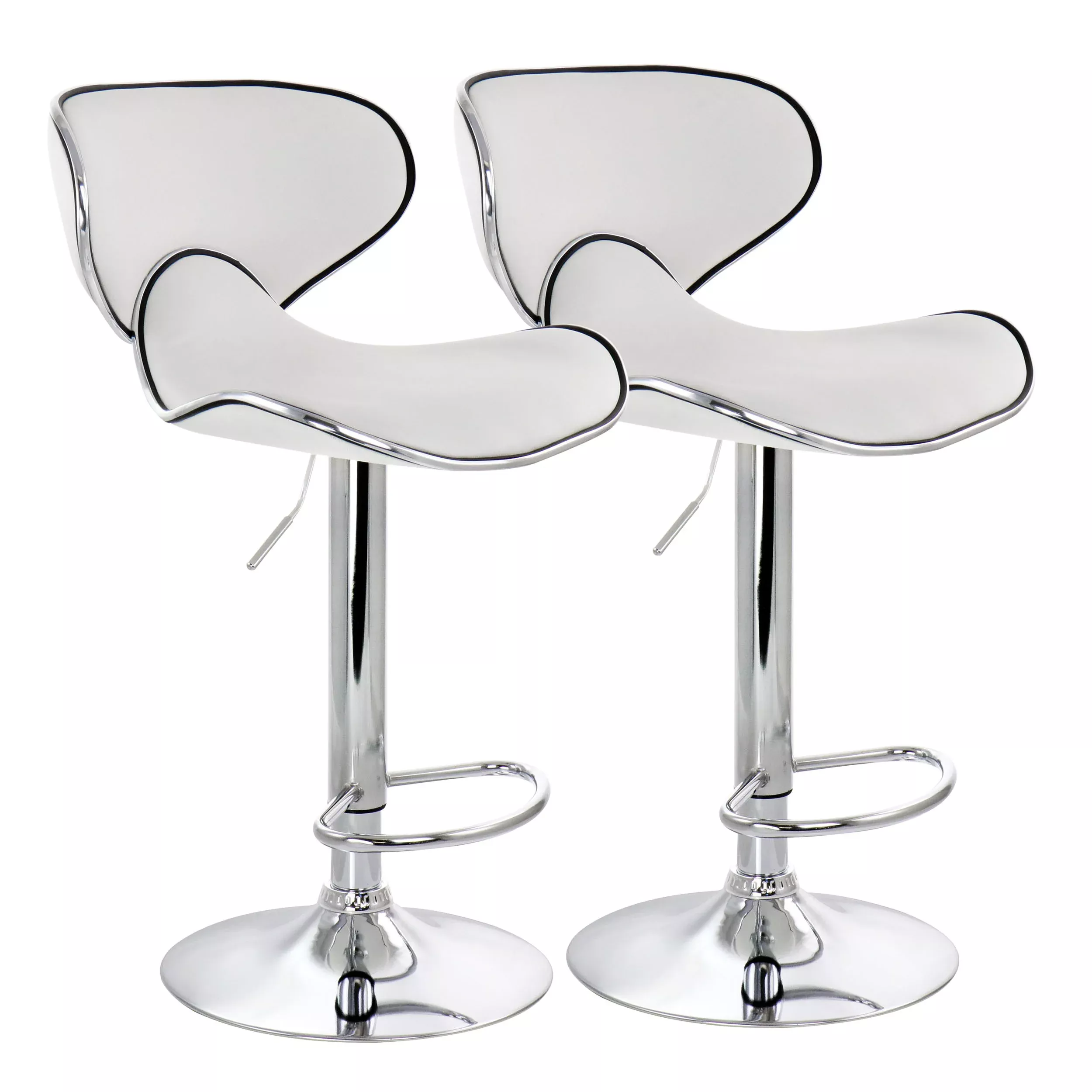 Elama2 Piece Faux Leather Adjustable Bar Stool in White with Chrome Base