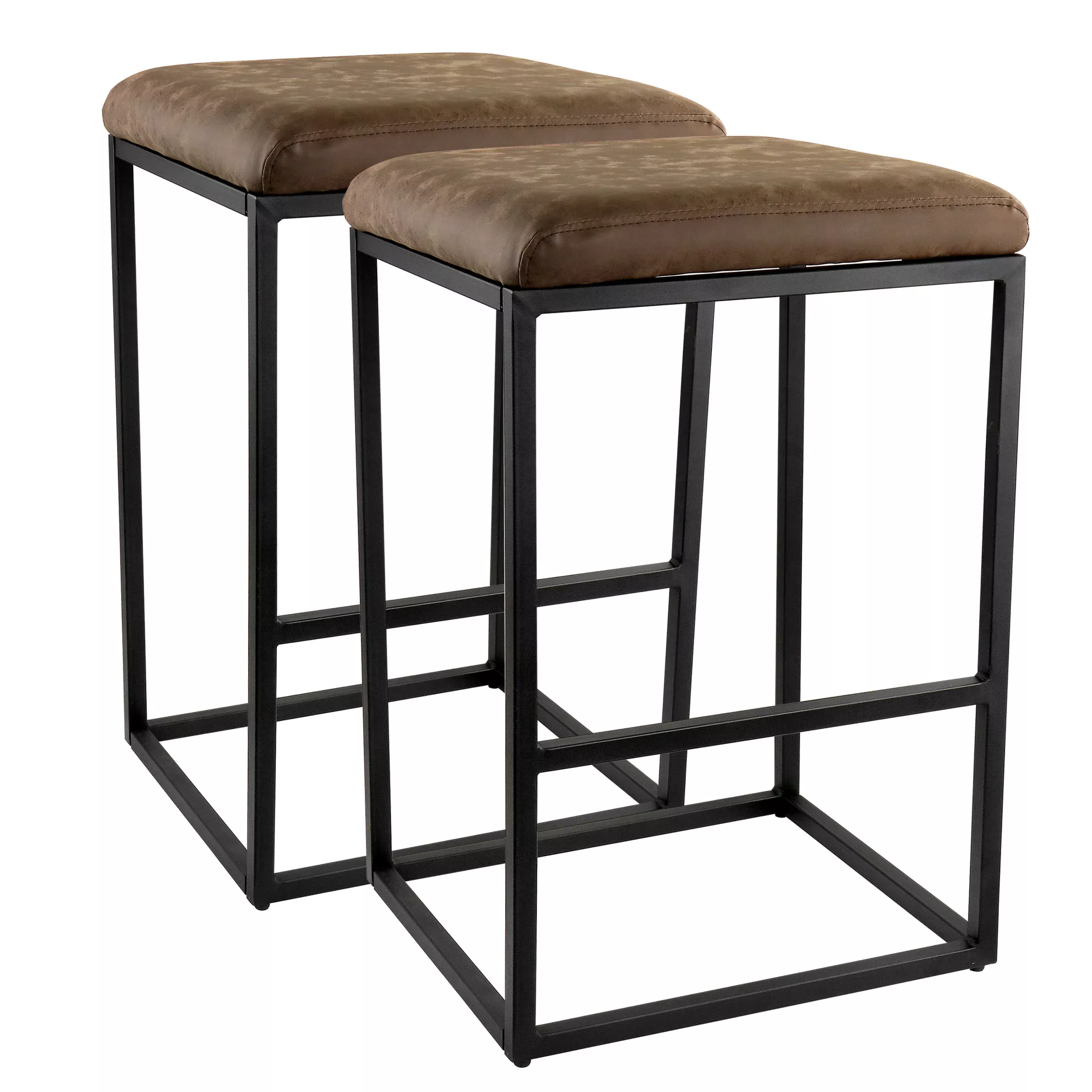 Elama2 Piece Faux Leather Bar Chair in Brown with Black Base