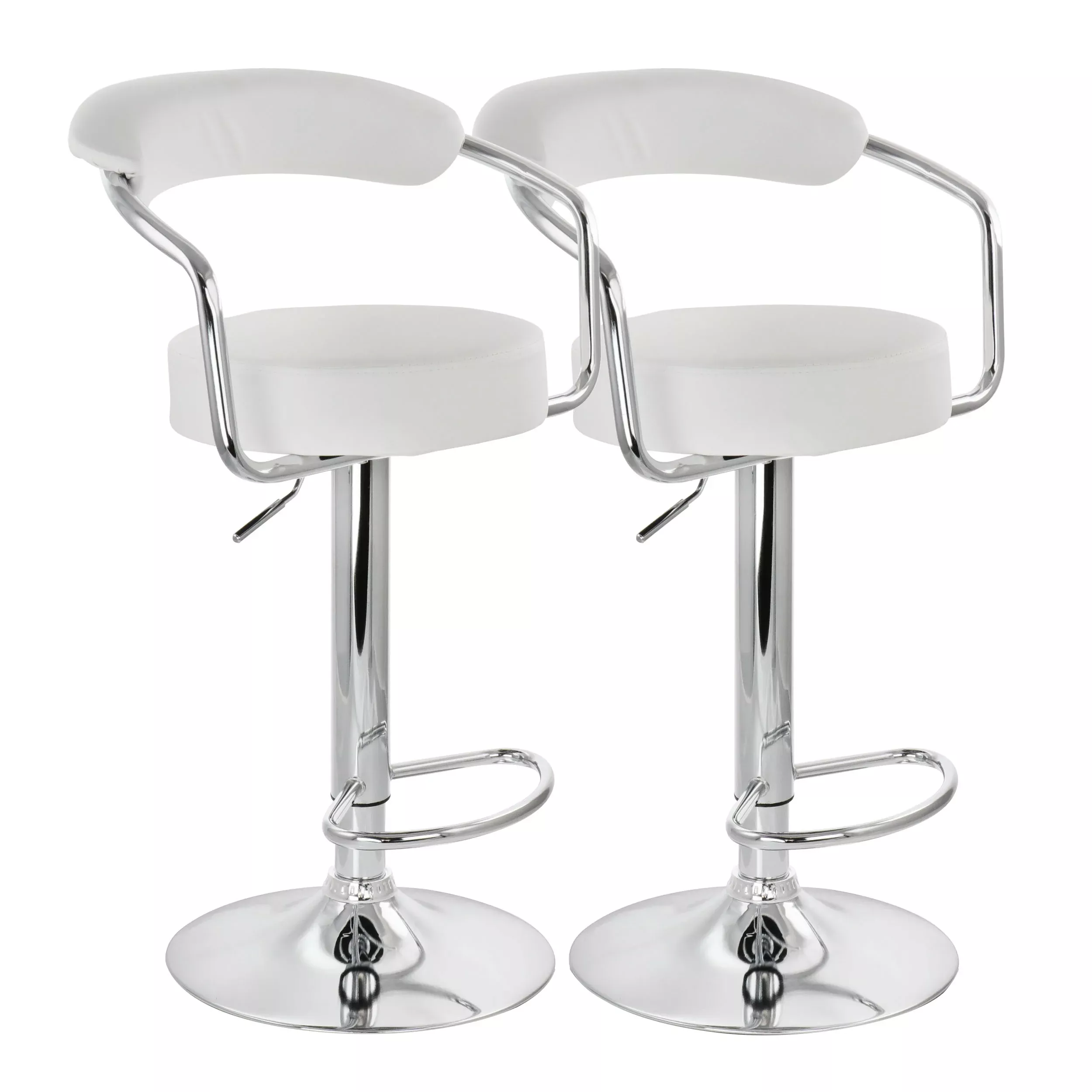 Elama2 Piece Faux Leather Retro Adjustable Bar Stool in White with Chrome Handles and Base