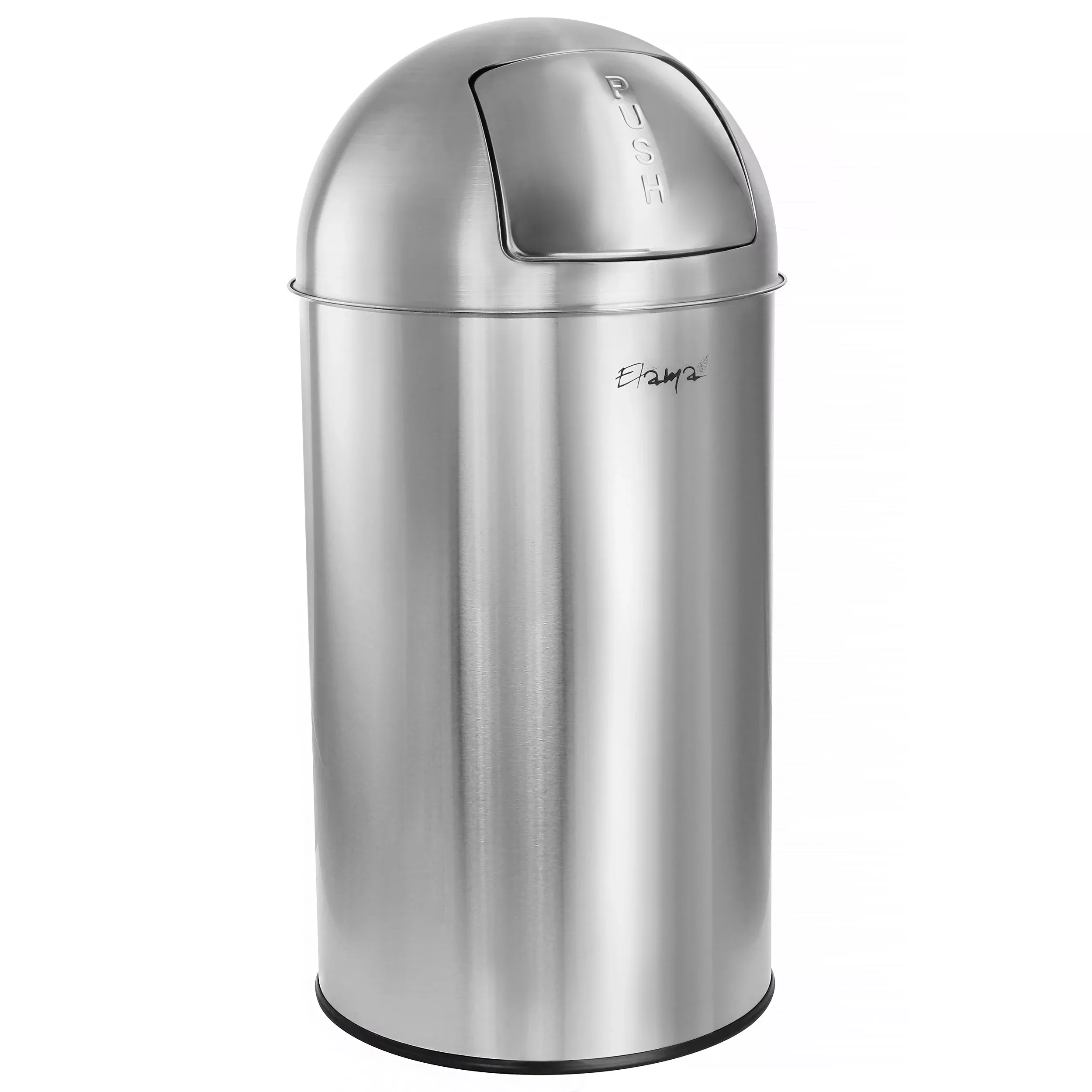 Elama50 Liter Large 13 Gallon Push Lid Stainless Steel Cylindrical Home and Kitchen Trash Bin in Matte Silver