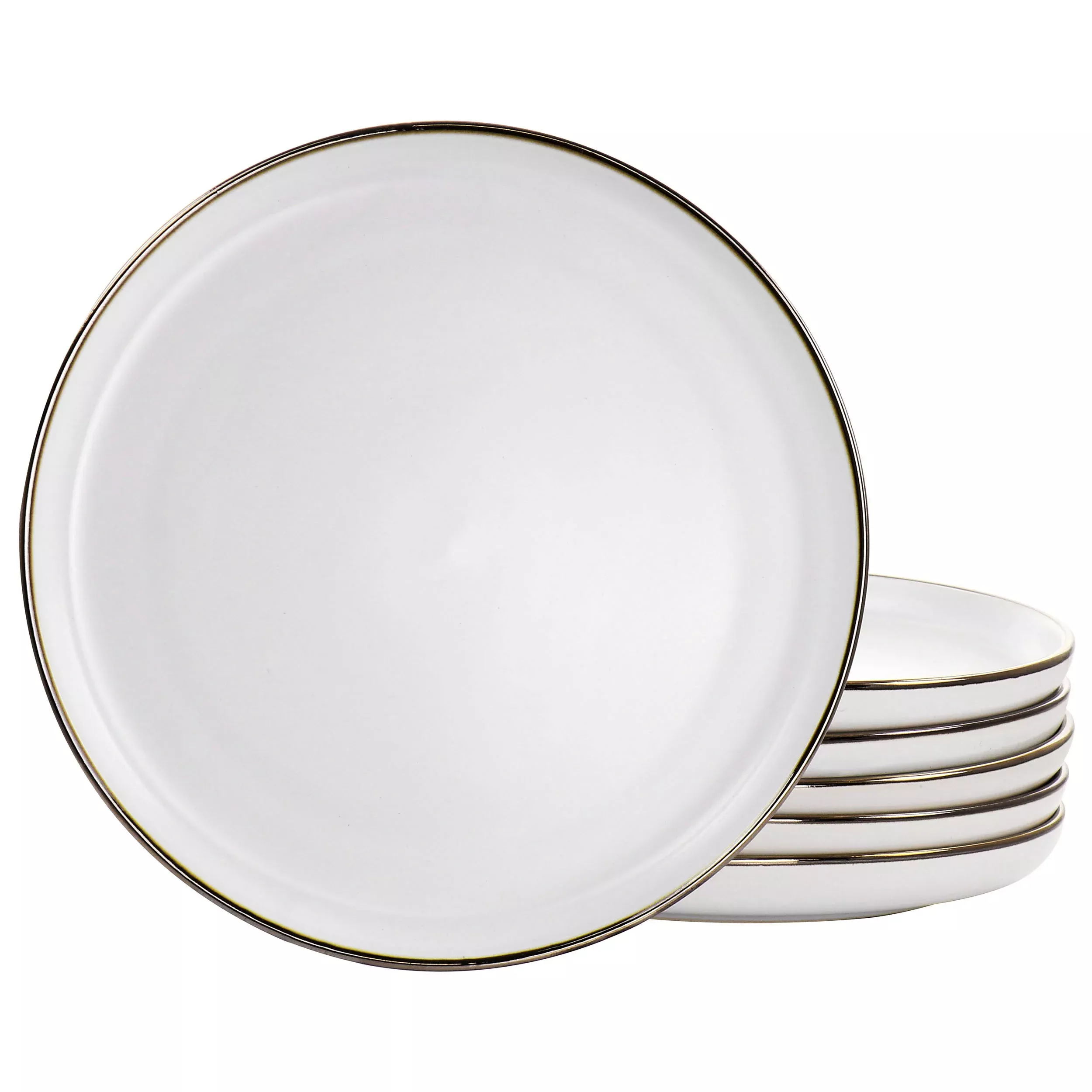 ElamaArthur 6 Piece Stoneware Dinner Plate Set in Matte White with Gold Rim