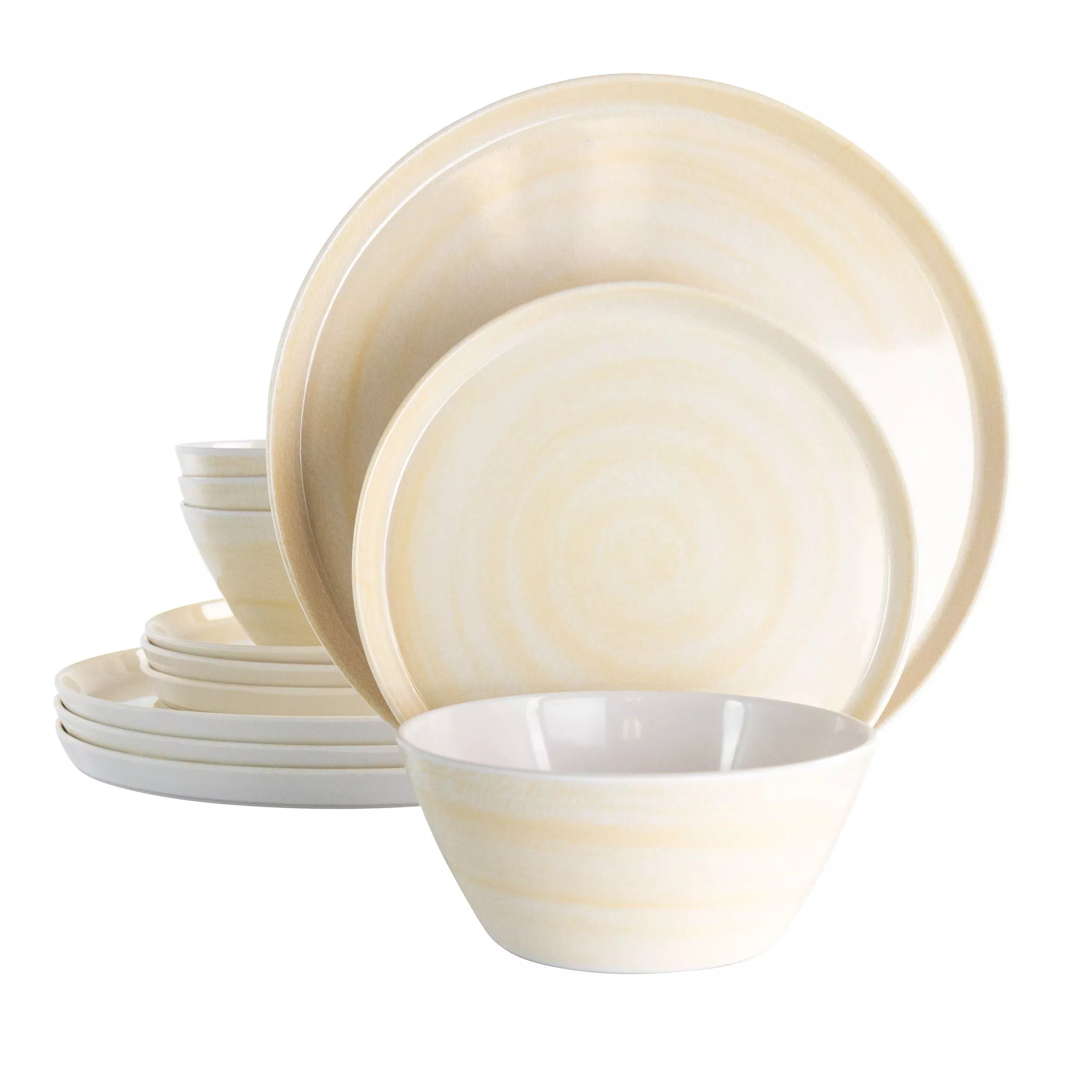 ElamaCrafted Clay 12 Piece Lightweight Melamine Dinnerware Set in Cream