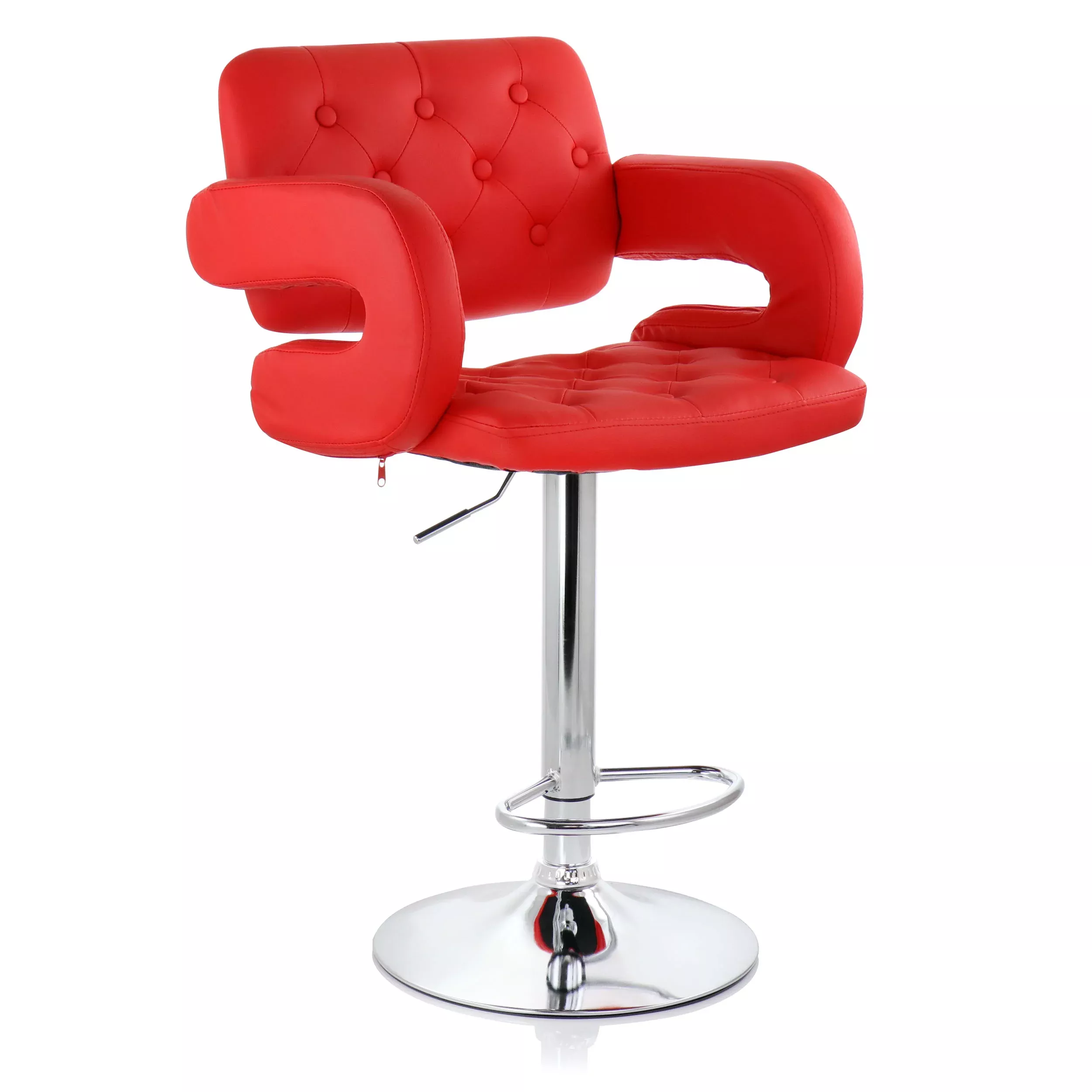 ElamaFaux Leather Tufted Bar Stool in Red with Chrome Base and Adjustable Height