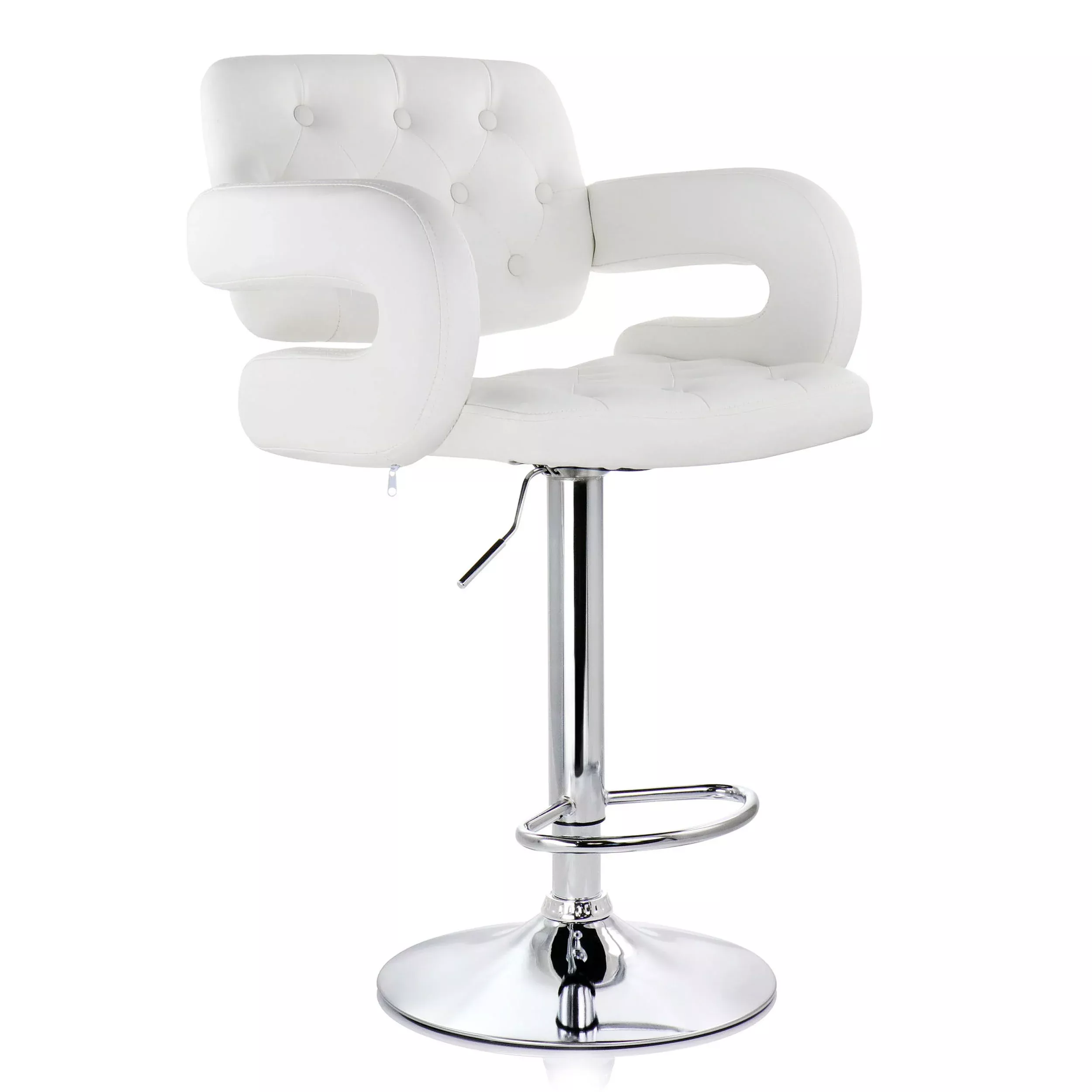 ElamaFaux Leather Tufted Bar Stool in White with Chrome Base and Adjustable Height