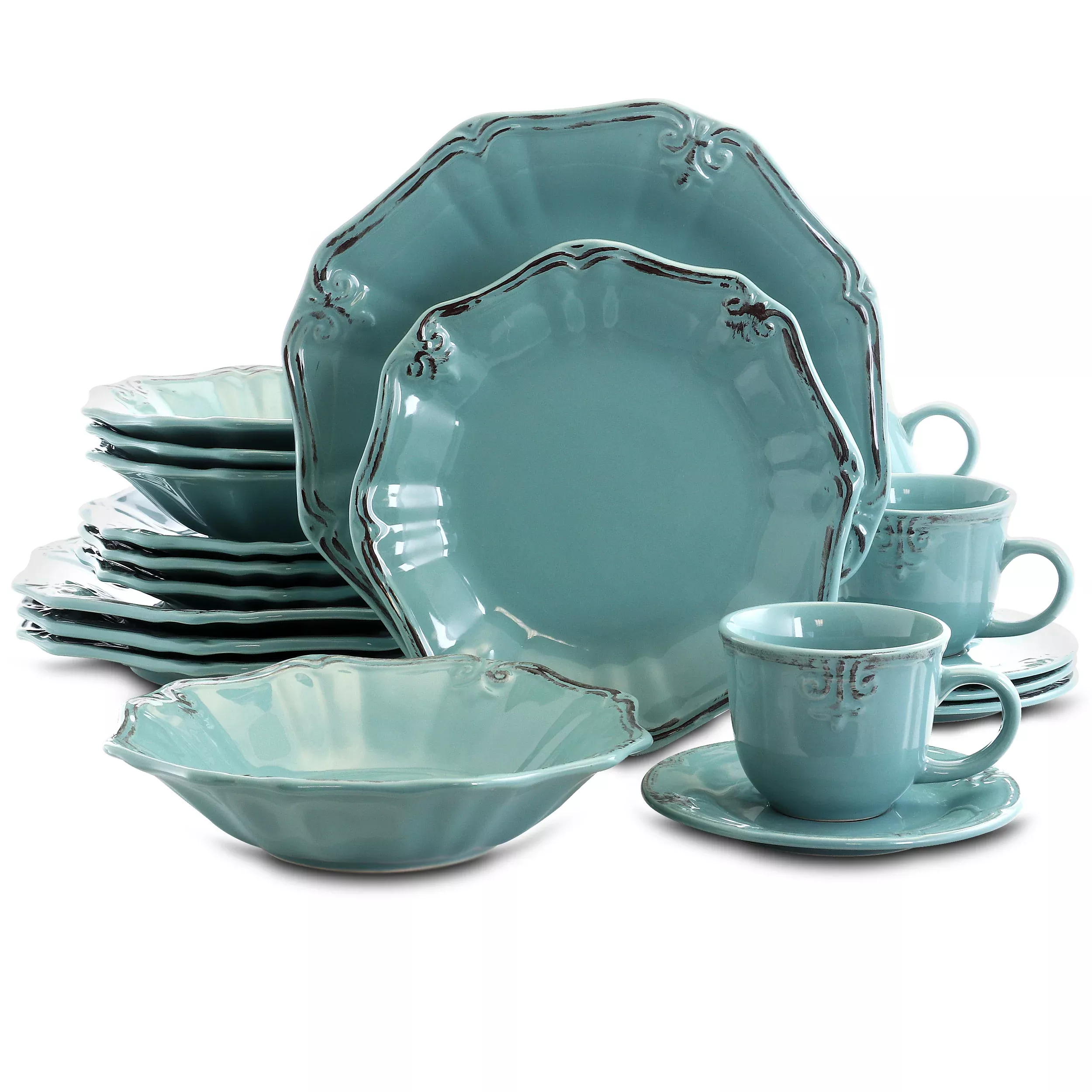 ElamaFleur De Lys 20-Piece Dinnerware Set in Turquoise