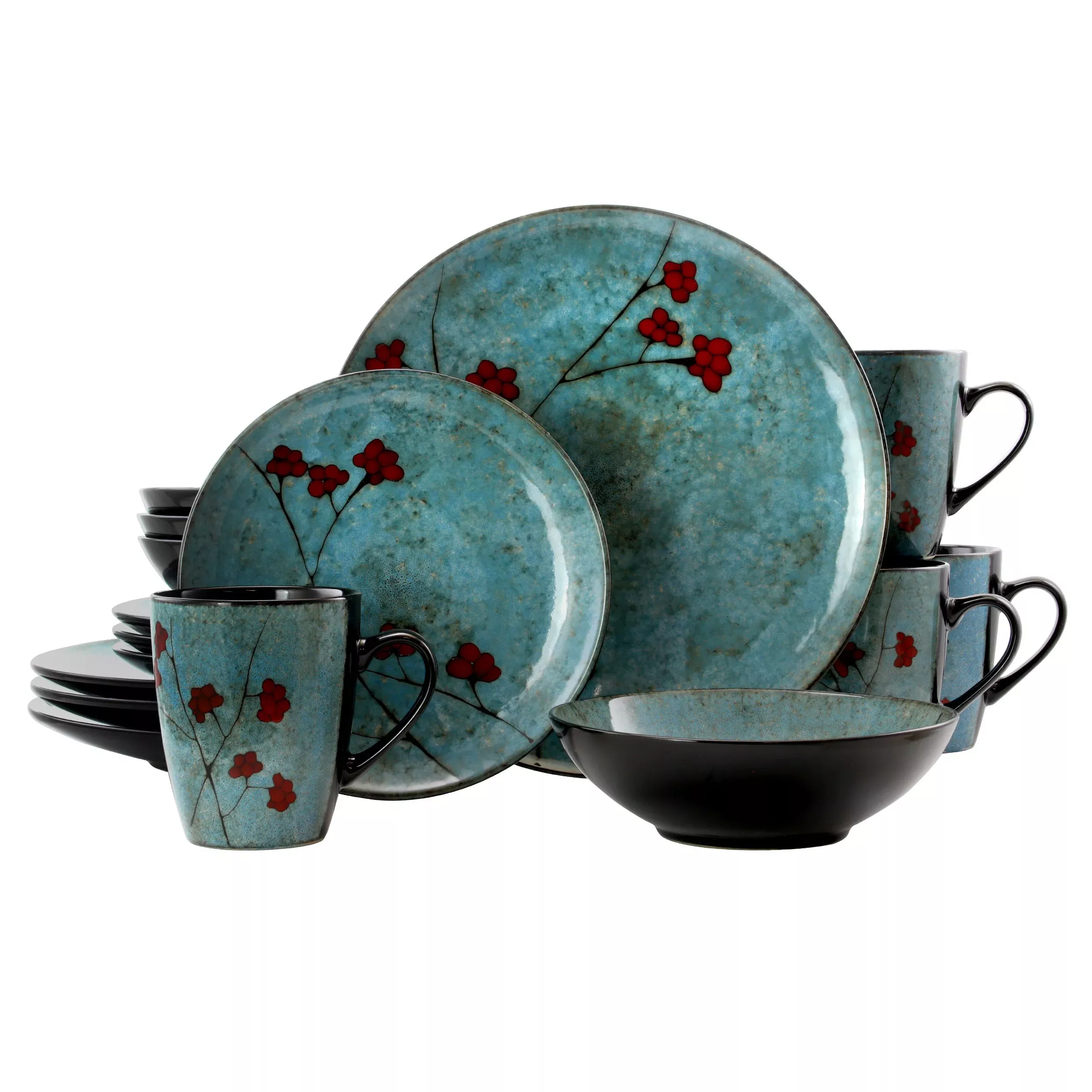ElamaFloral Accents 16 Piece Dinnerware Set in Blue
