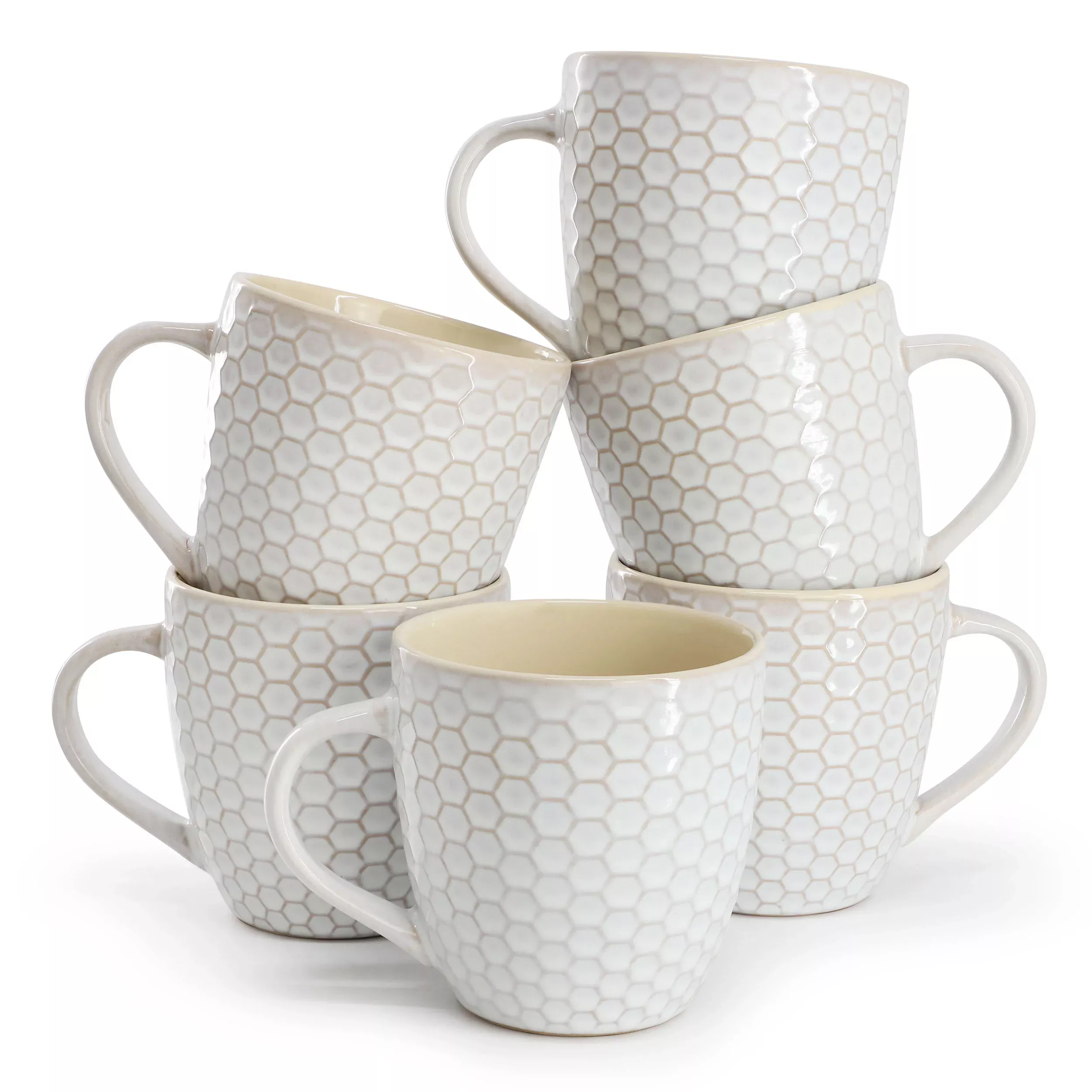 ElamaHoneycomb 6 Piece 15 Ounce Mug Set in White