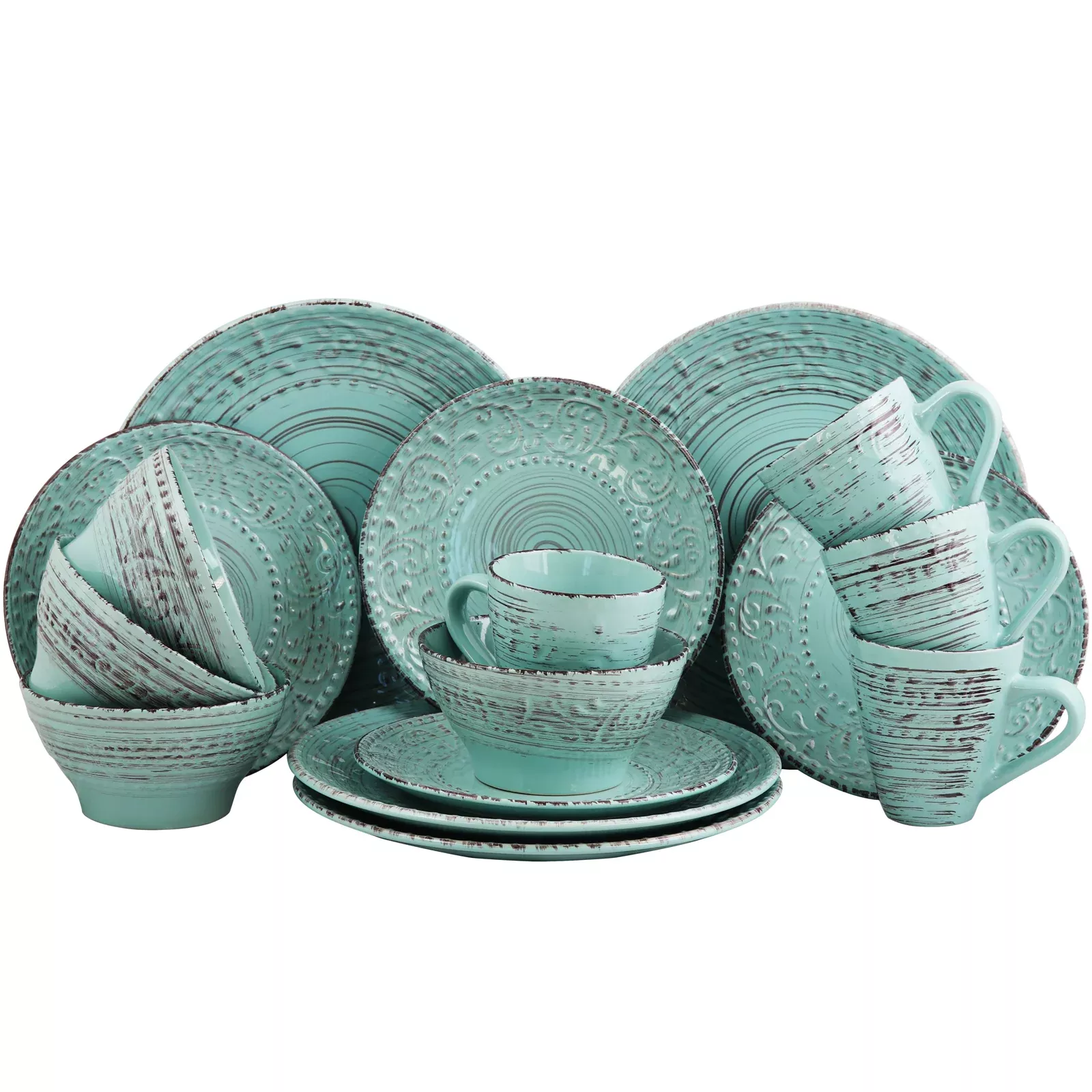 ElamaMalibu Waves 16-Piece Dinnerware Set in Turquoise