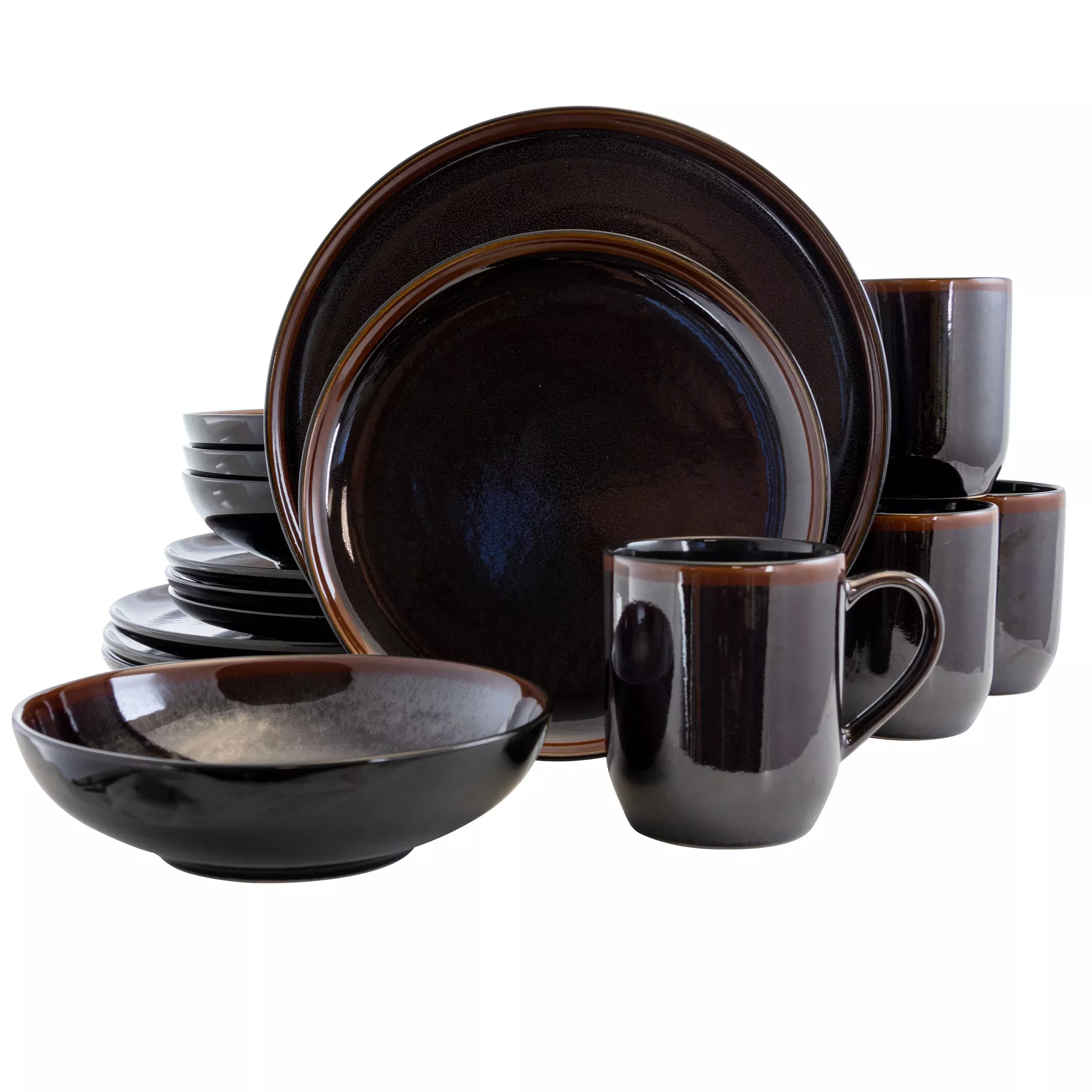 ElamaMidnight Beach 16 Piece Dinnerware Set in Metallic Black