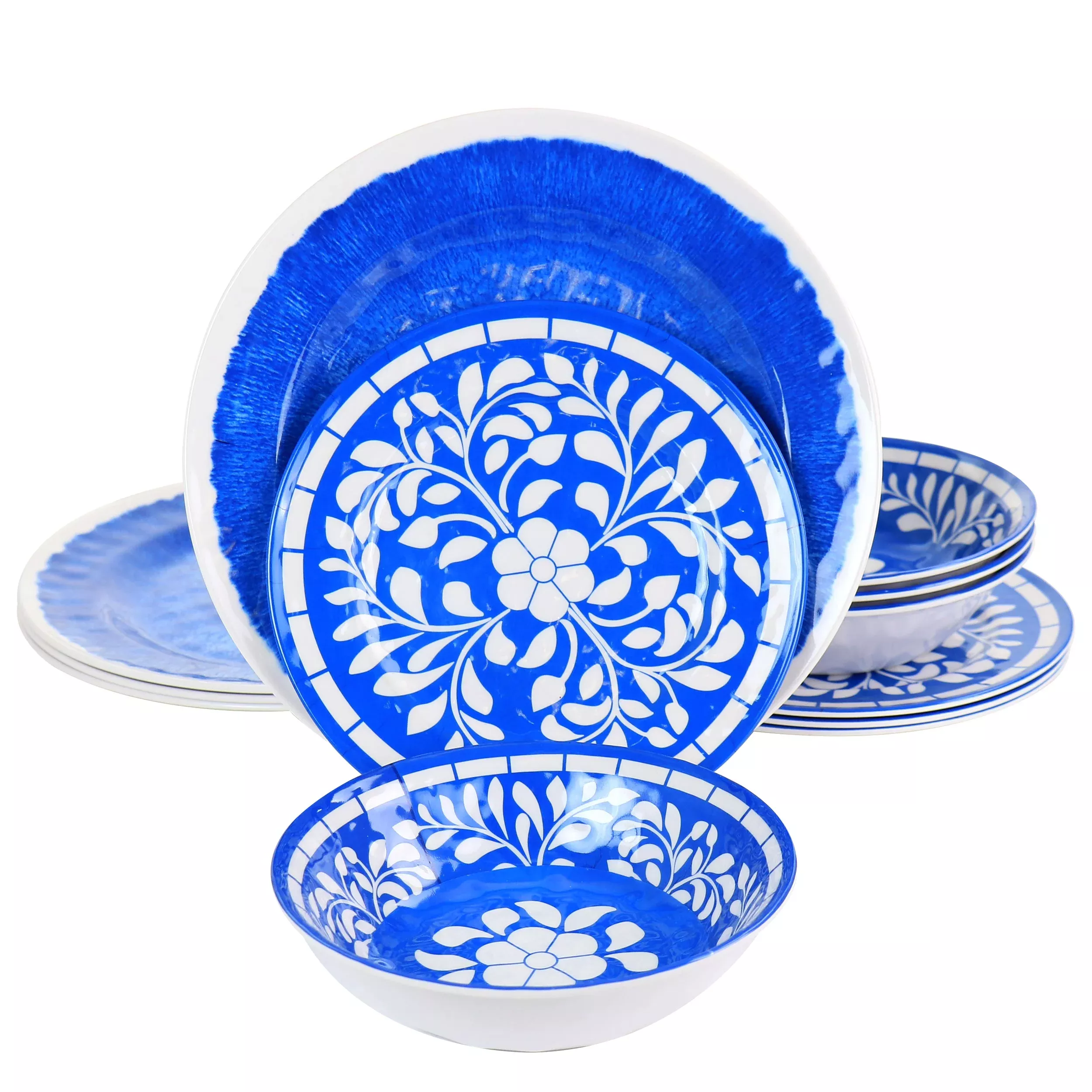 ElamaNelly 12 Piece Melamine Dinnerware Set in Blue