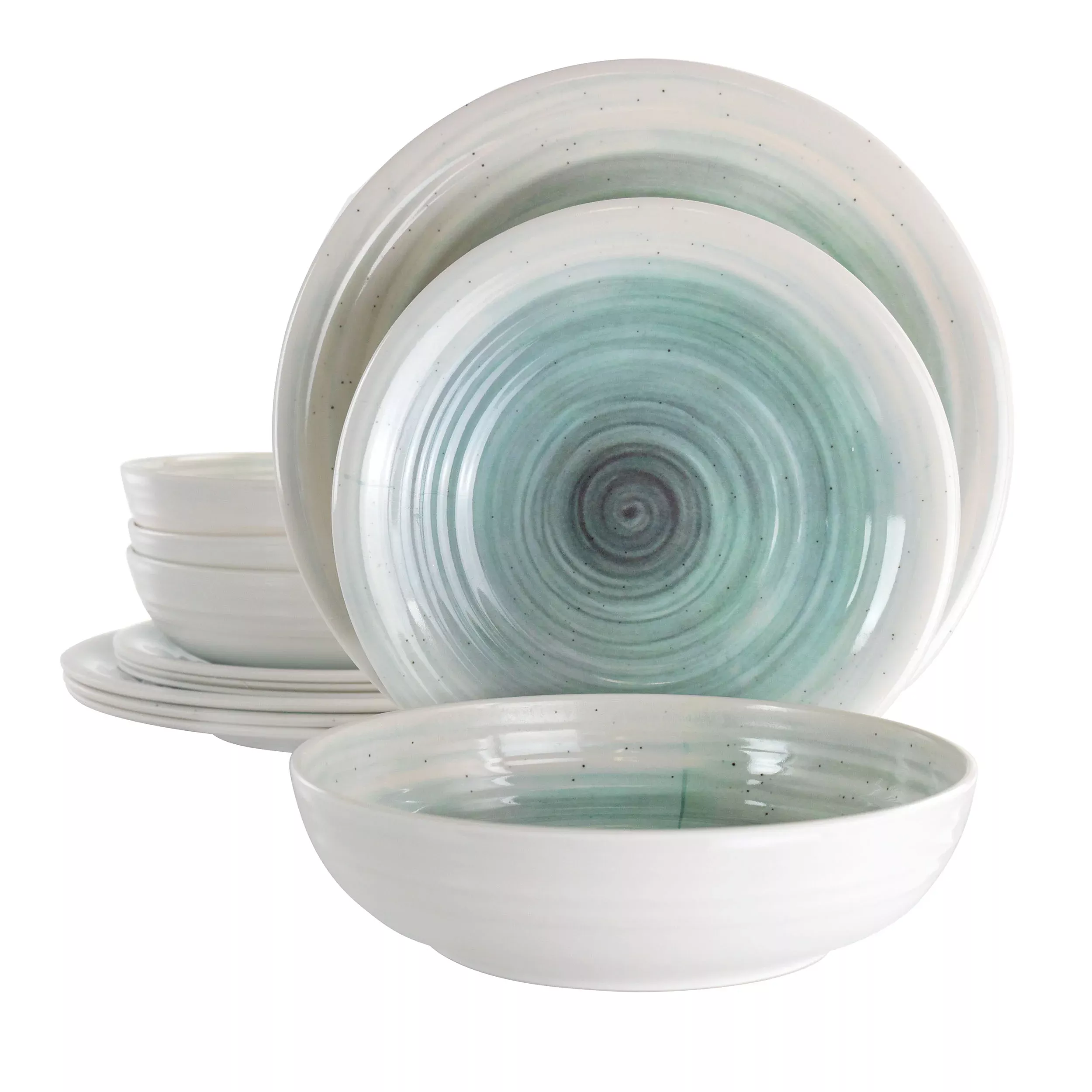 ElamaPotters Wheel 12 Piece Lightweight Melamine Dinnerware Set in Light Blue