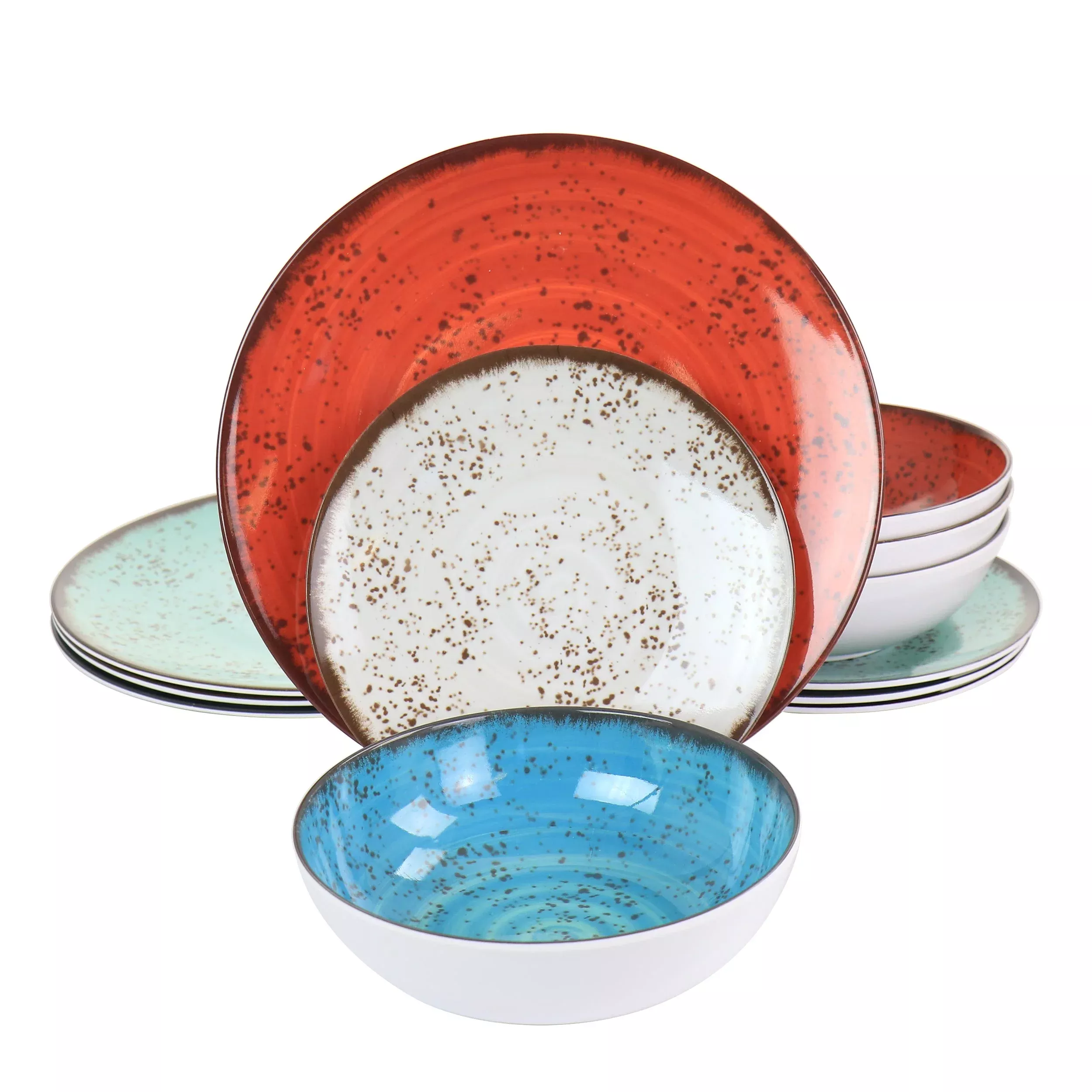 ElamaPryce 12 Piece Melamine Dinnerware Set in Assorted Colors