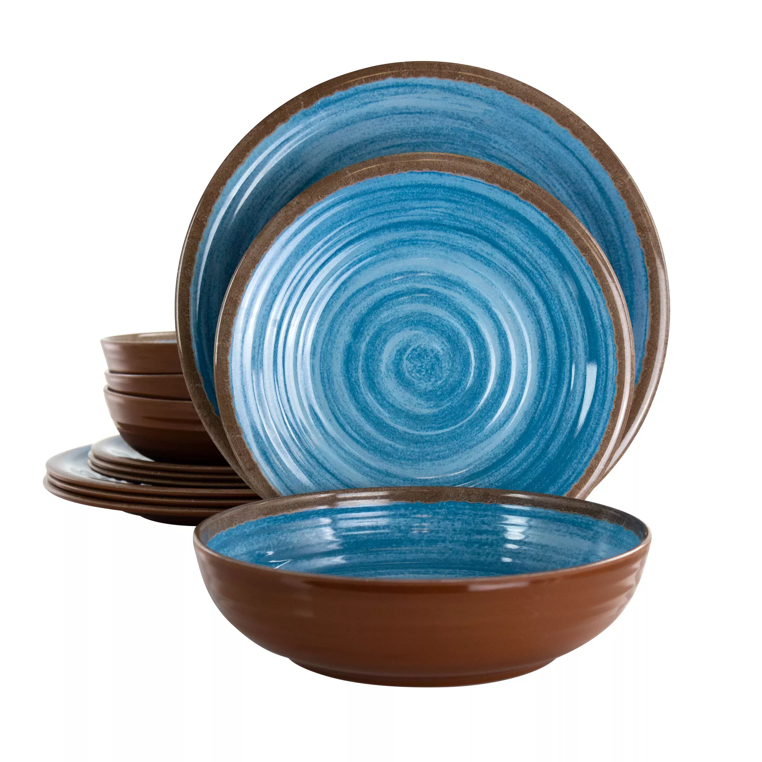 ElamaRippled Tides 12 Piece Lightweight Melamine Dinnerware Set in Blue