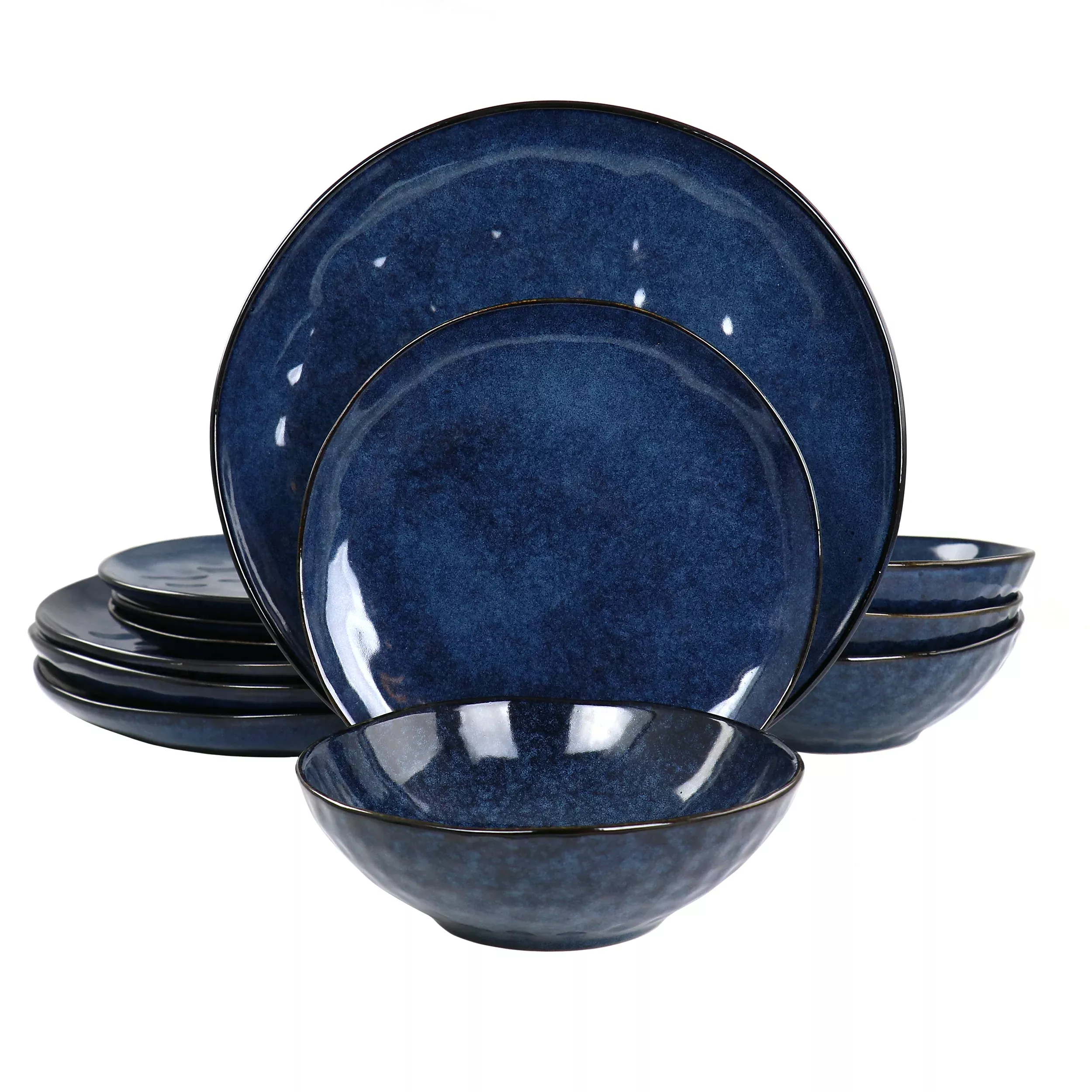 ElamaSamara 12 Piece Stoneware Dinnerware Set in Blue