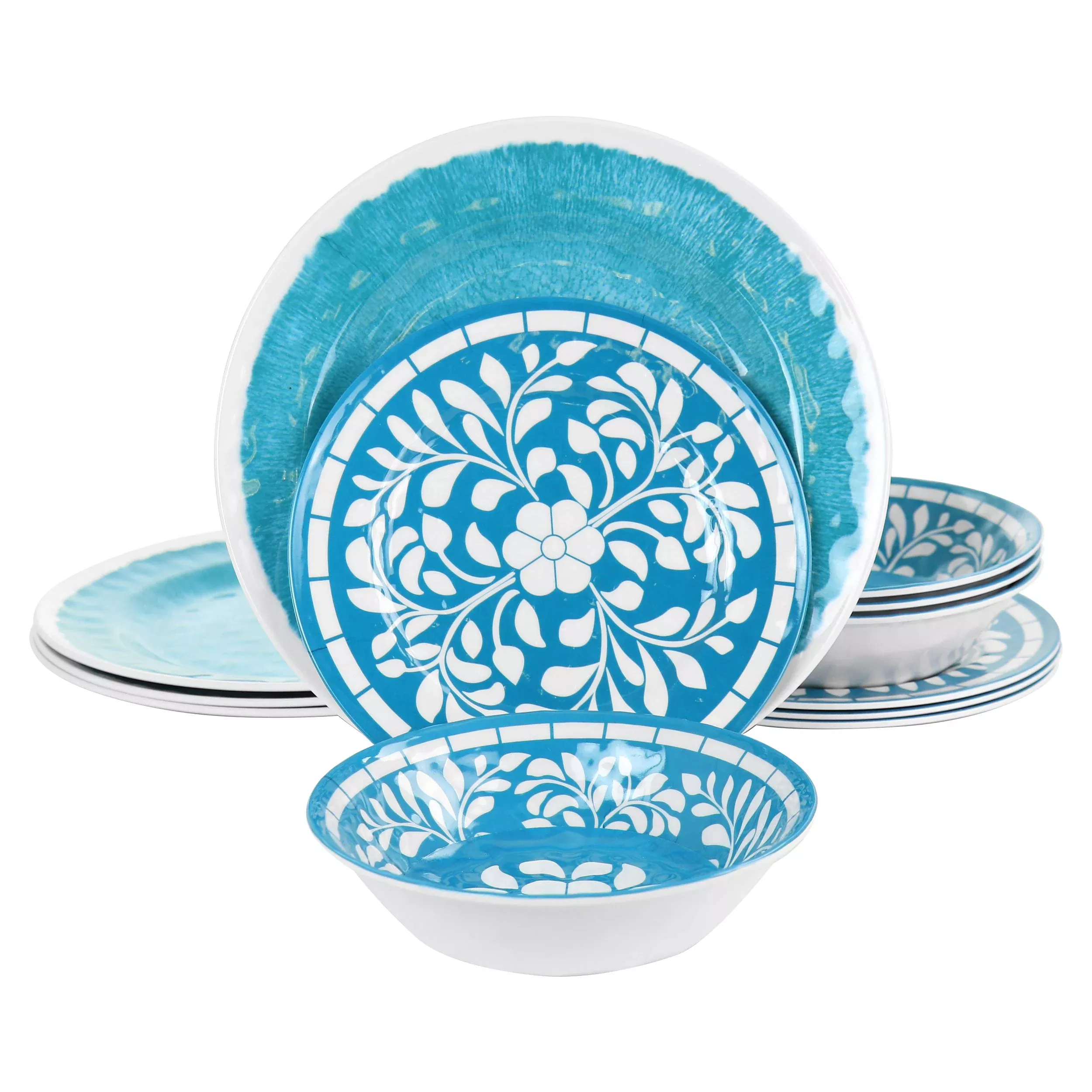 ElamaTelly 12 Piece Melamine Dinnerware Set in Teal