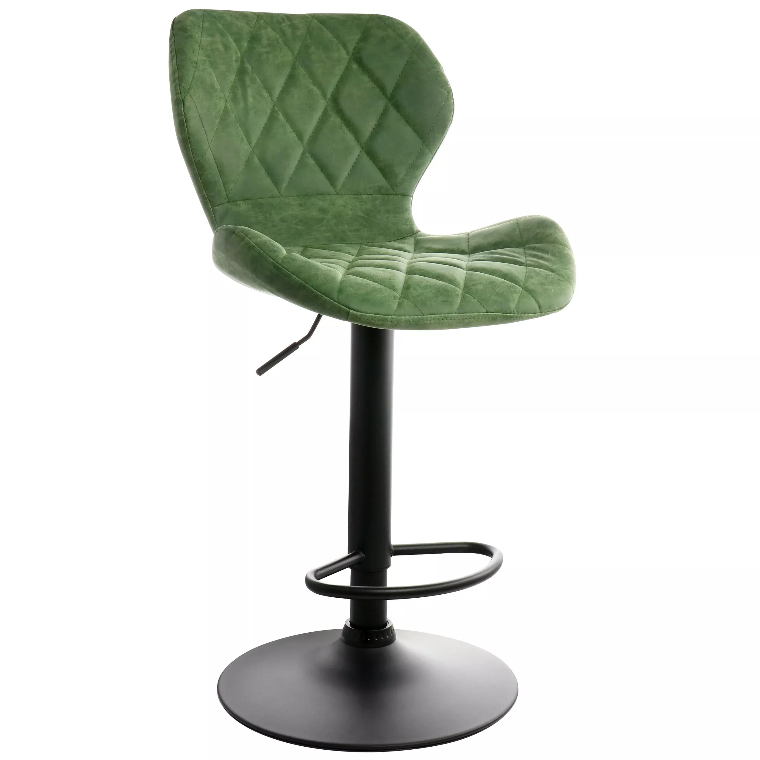 ElamaVintage Faux Leather Adjustable Bar Stool in Green with Black Base