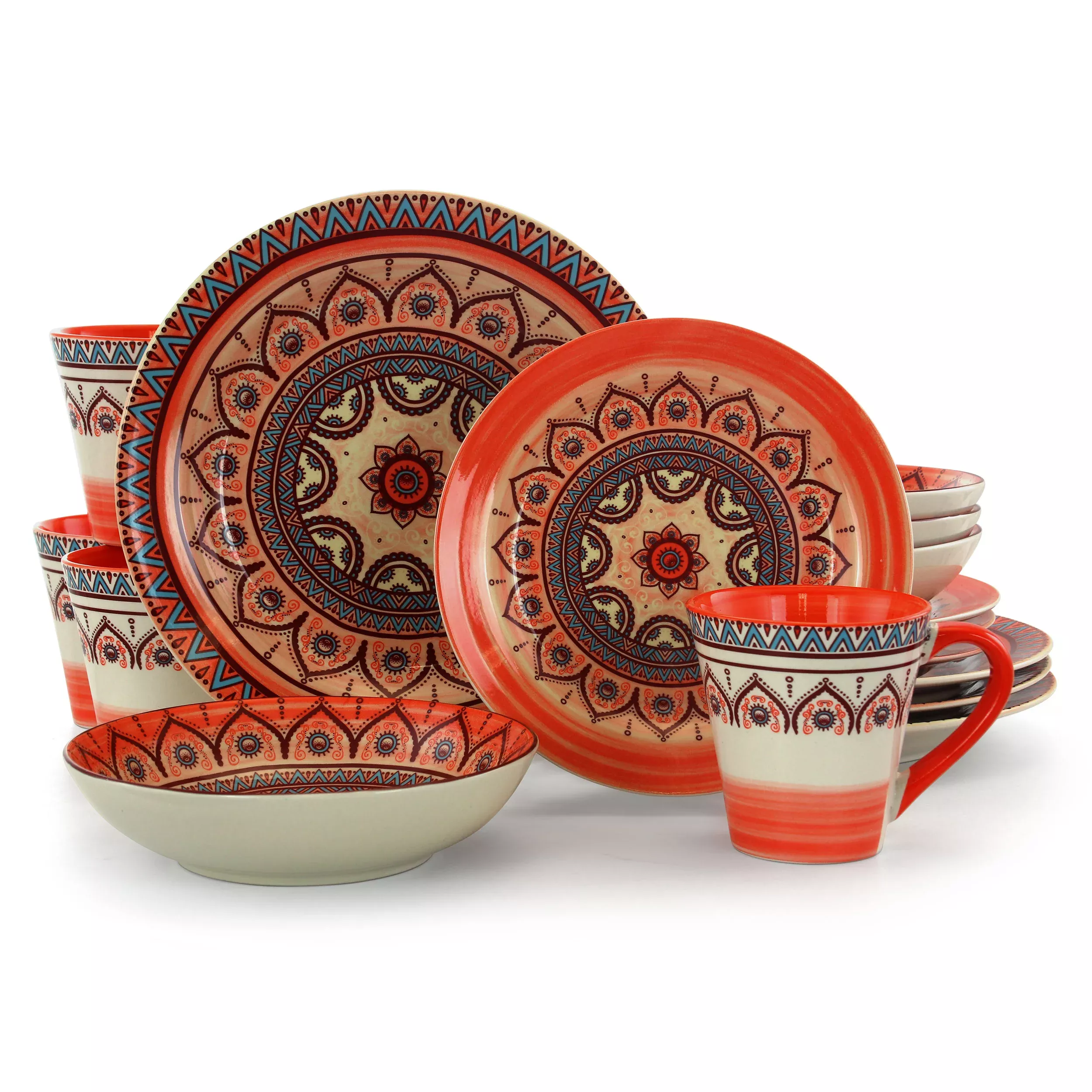 ElamaZen Rust Mozaik 16 Piece Dinnerware Set