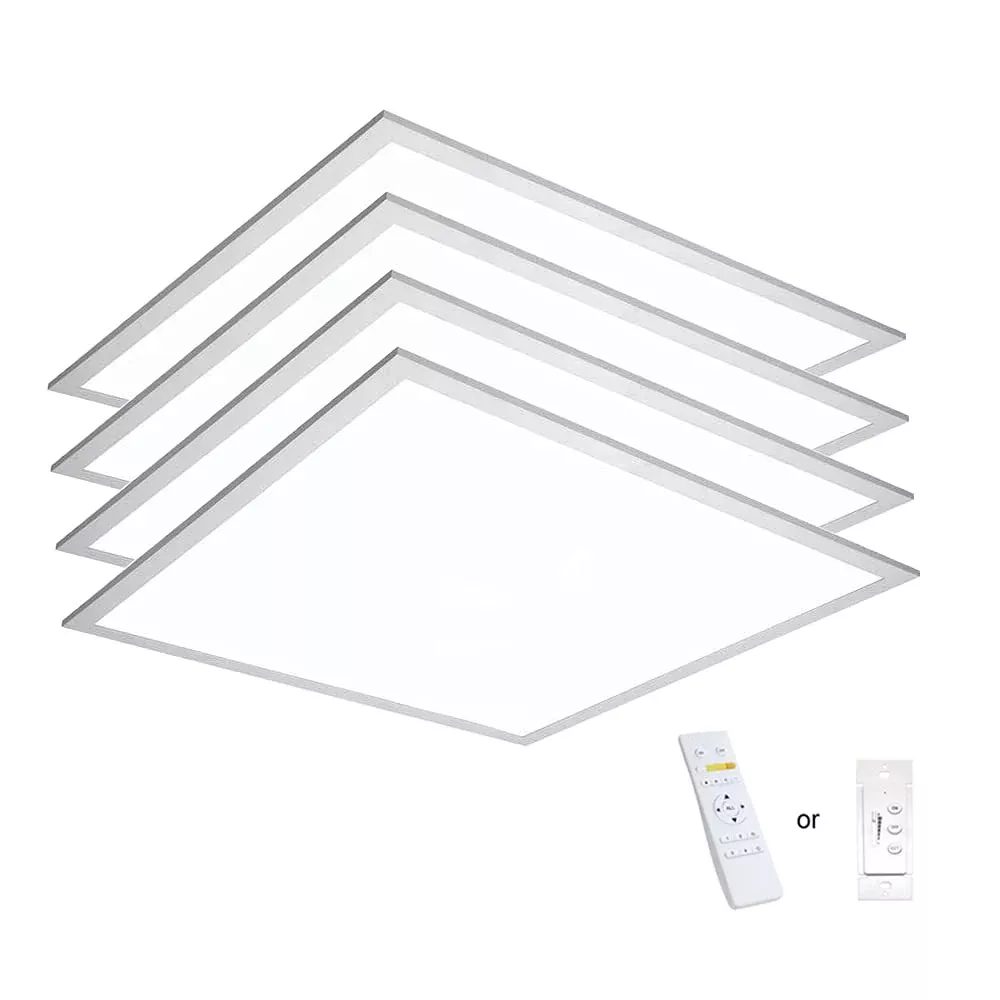 eSenlite 4-Pack 2x2 FT LED Panel Light, 40W, 4200 Lumens, 3000-5000K Adjustable, 0-10V Dimmable, Remote Control, 24x24 Inch LED Drop Ceiling Light, UL Listed and DLC Listed