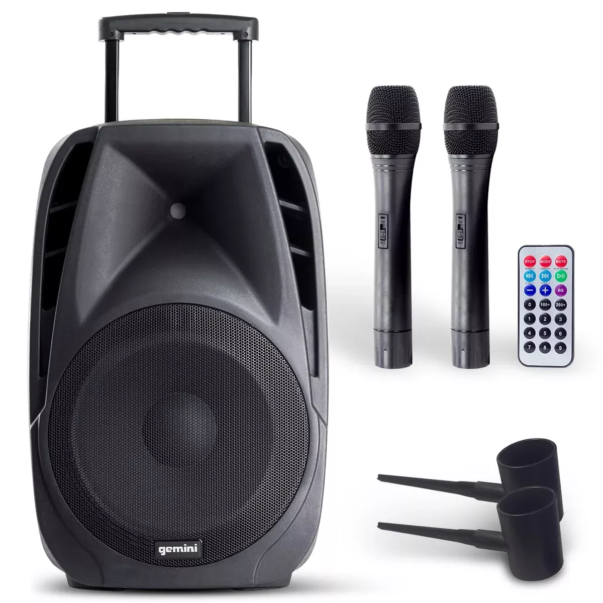 Gemini 15-Inch Portable Bluetooth PA System & Karaoke Speaker – Wireless Rechargeable DJ Speaker with Dual Wireless Microphones, USB/SD, XLR, and AUX – 800W for Events & Outdoor Use (ES-15TOGO)