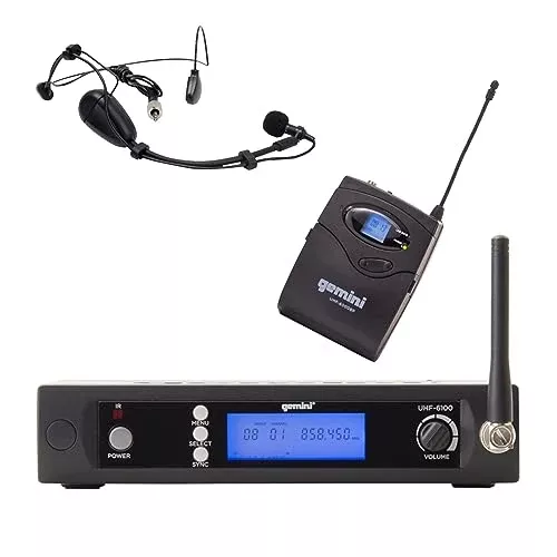 Gemini Sound UHF-6100HL Wireless Mic System – UHF Receiver with 256 Selectable Frequencies, Headset & Lavalier Mic, 240ft Range, LCD Display, Noise-Free Audio for Performers & Instructors