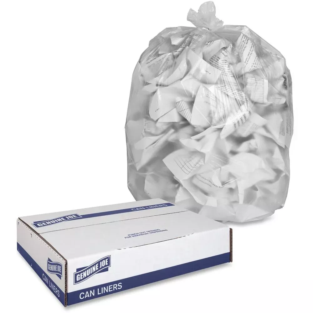 Genuine Joe High-Density Can Liners - Extra Large Size - 60 gal Capacity - 38'' Width x 60'' Length - 0.67 mil (17 Micron) Thickness - High Density - Clear - Resin - 10/Carton - 20 Per Roll - Office Was