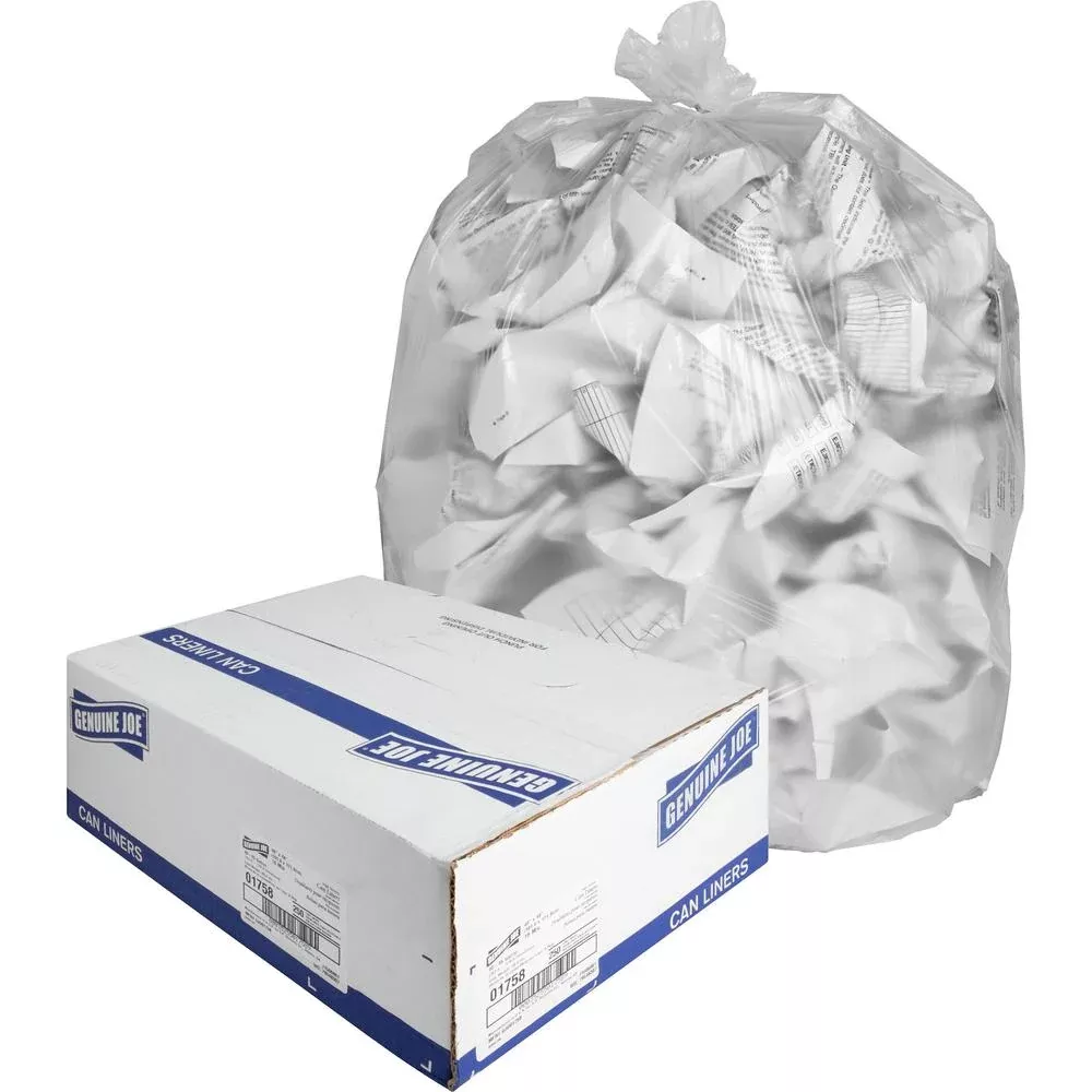 Genuine Joe High-density Can Liners - Large Size - 45 gal Capacity - 40'' Width x 48'' Length - 0.63 mil (16 Micron) Thickness - High Density - Clear - Resin - 10/Carton - 25 Per Roll - Office Waste, In
