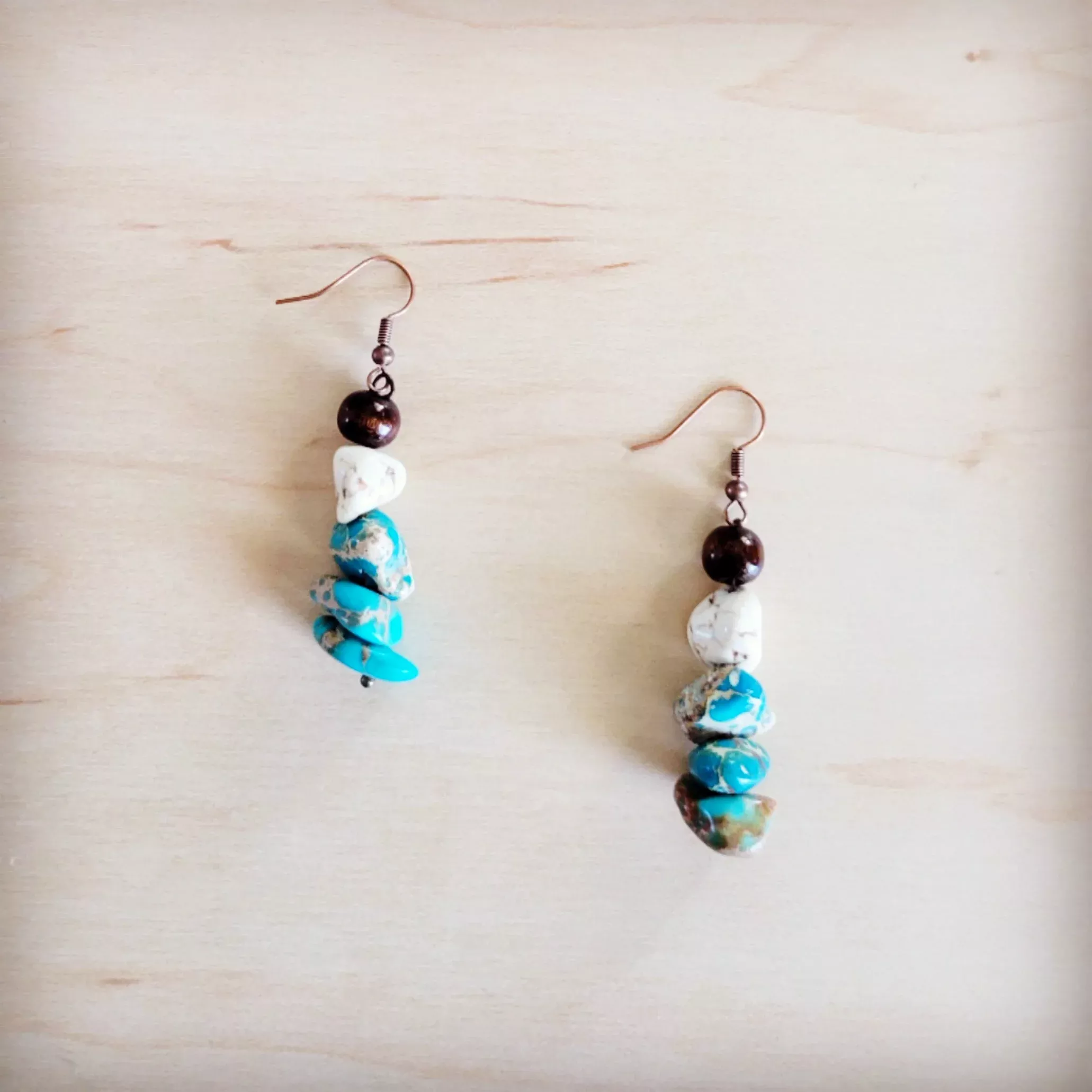Genuine Regalite Wood and Turquoise Drop Earrings 200bd