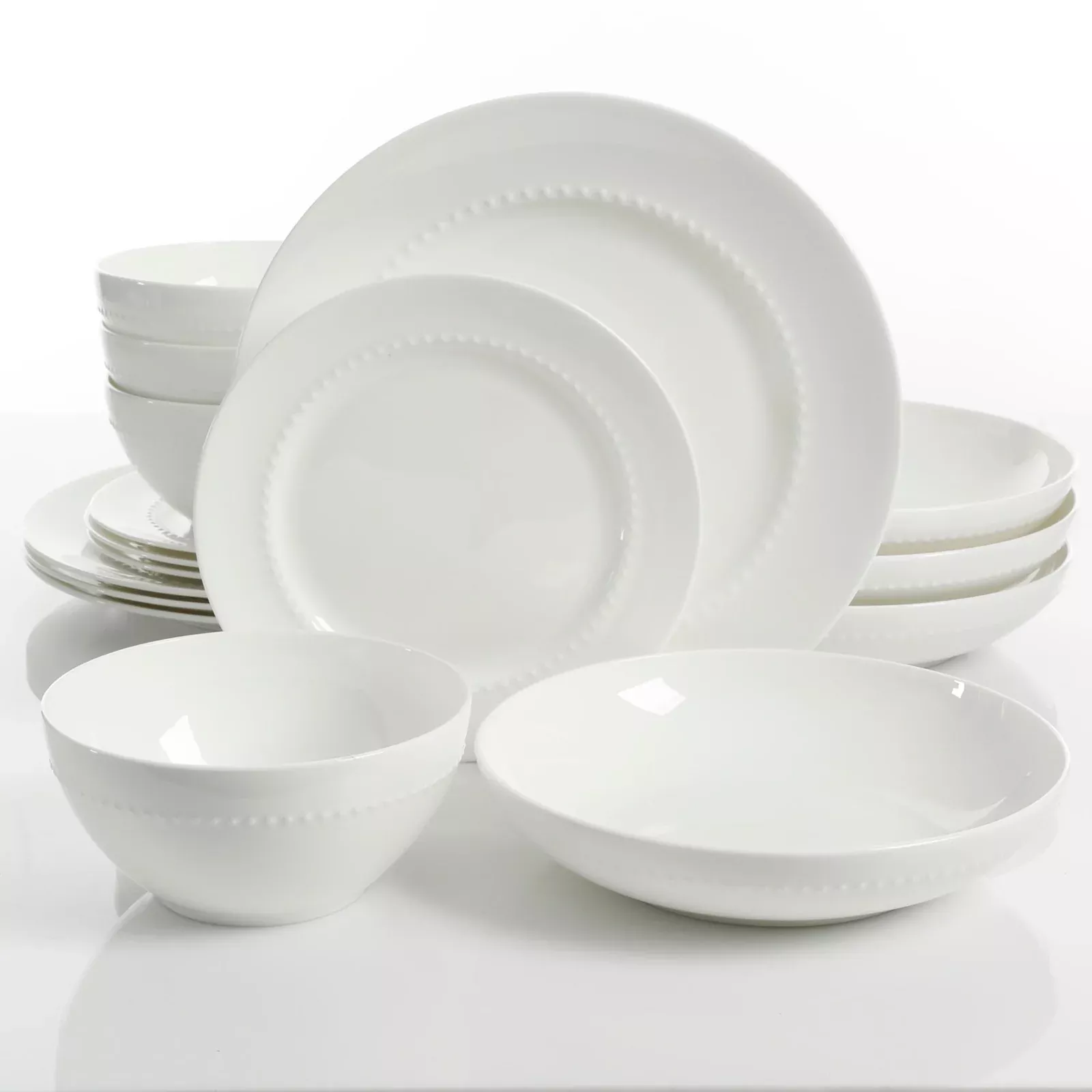Gibson EliteGracious Dining 16pc Bone China Double Bowl Dinnerware Set in White