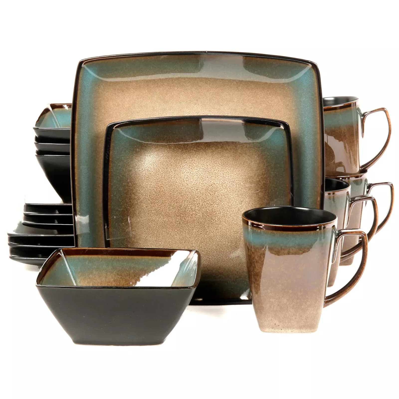 Gibson EliteTequesta 16-Piece Square Dinnerware Set, Taupe