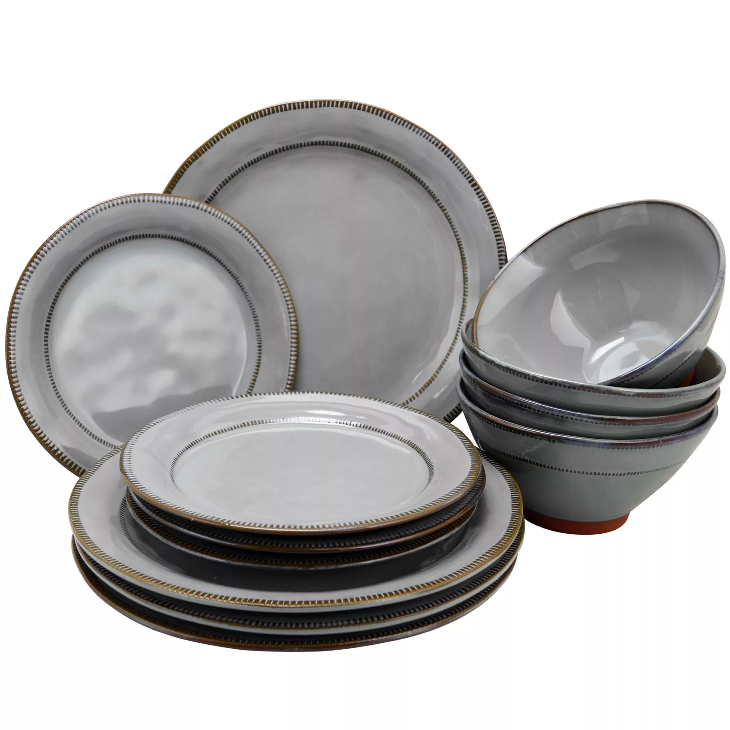 Gibson EliteTerranea 12 Piece Dinnerware Set in Grey