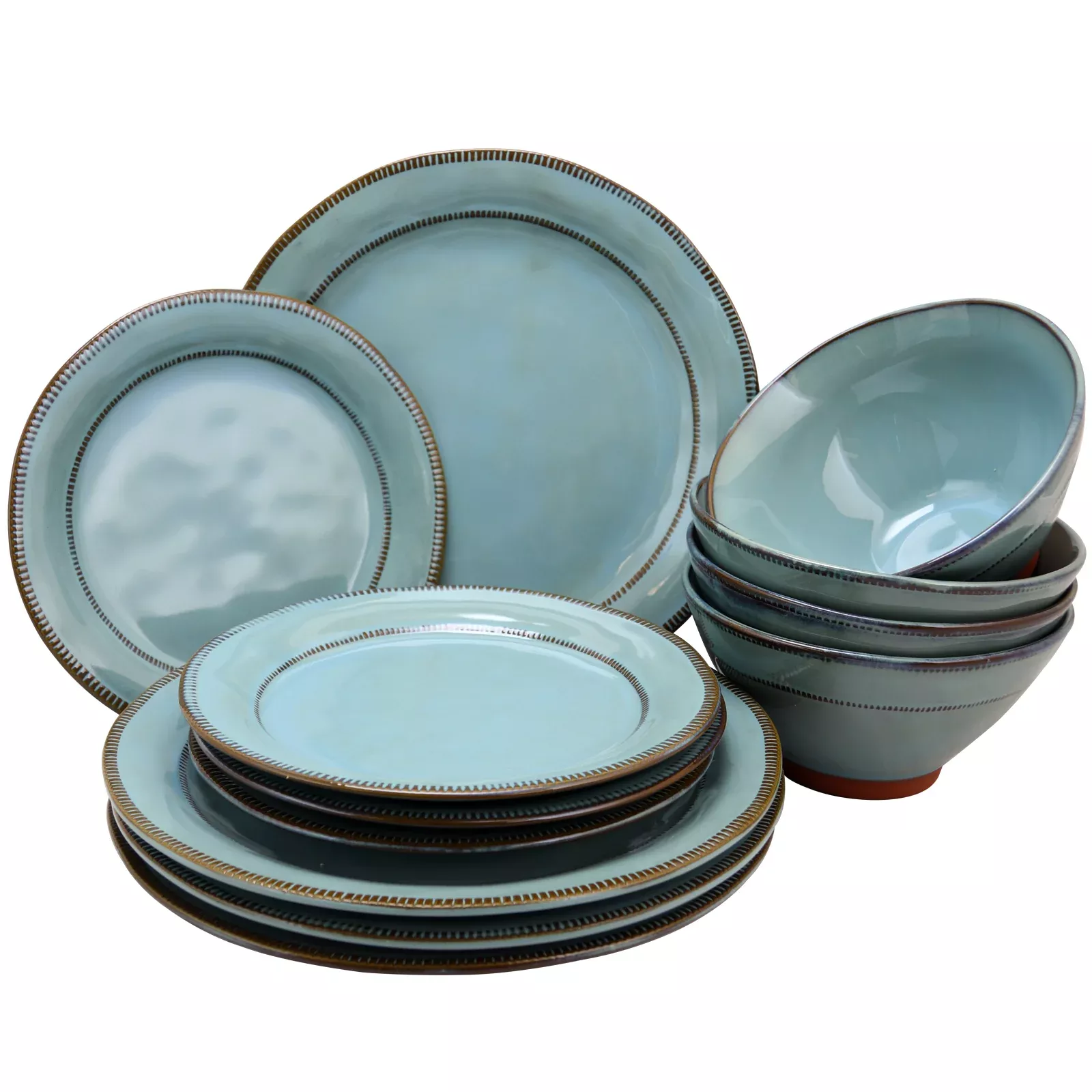 Gibson EliteTerranea 12 Piece Round Terracotta Dinnerware Set in Teal