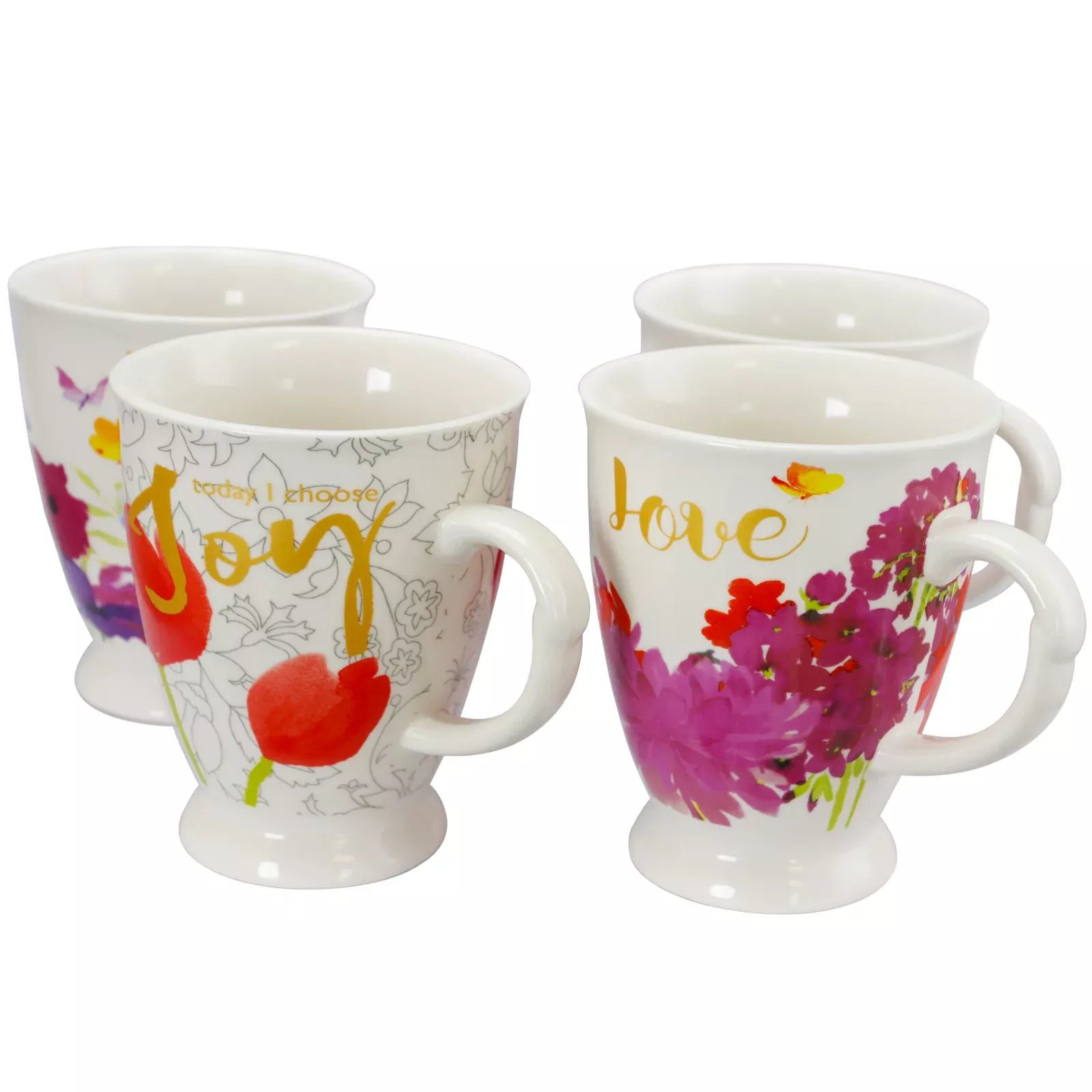 Gibson HomeBold Floral 17.4 oz Cup Set, Set of 4 Assorted Designs