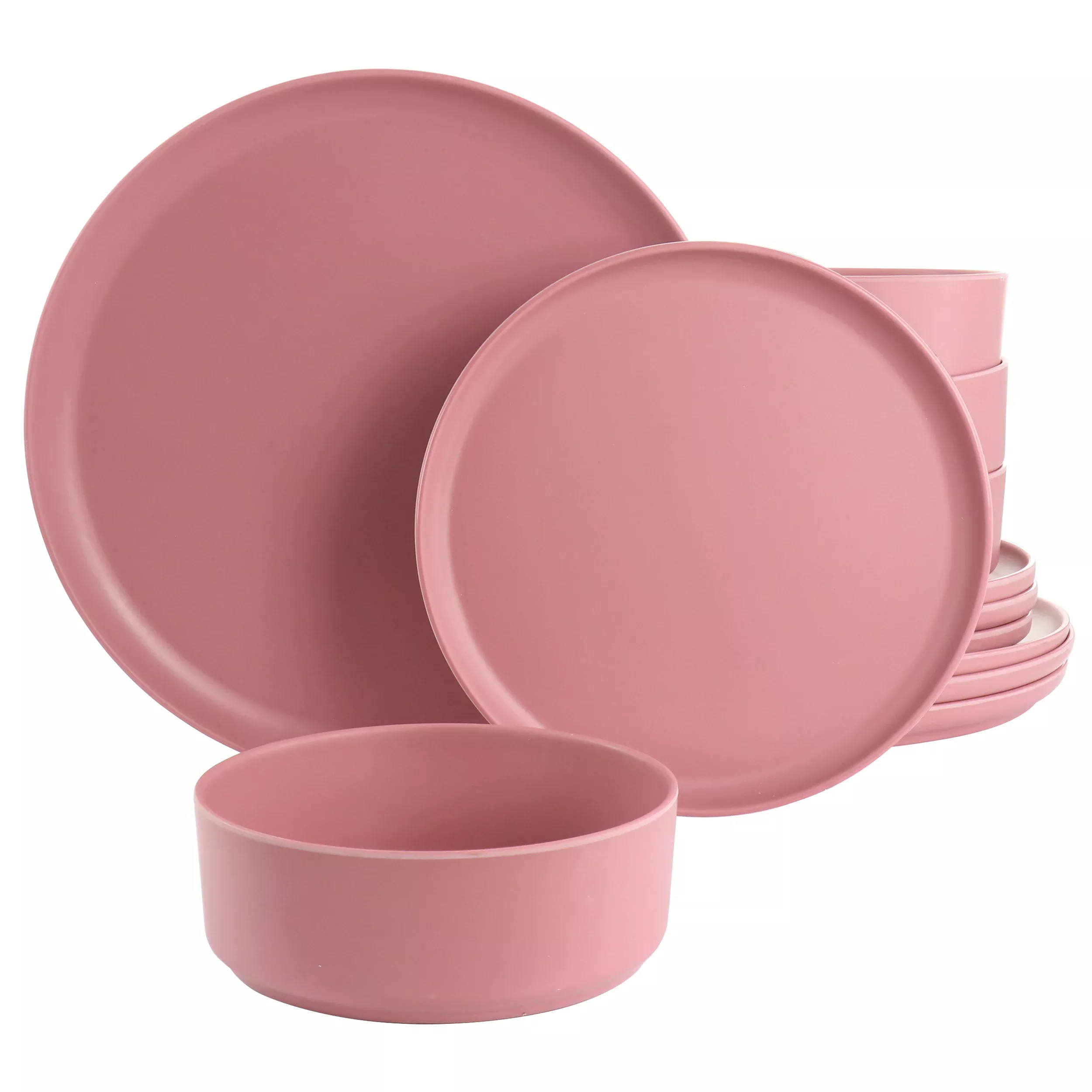 Gibson HomeCanyon Crest 12 Piece Round Melamine Dinnerware Set in Pink