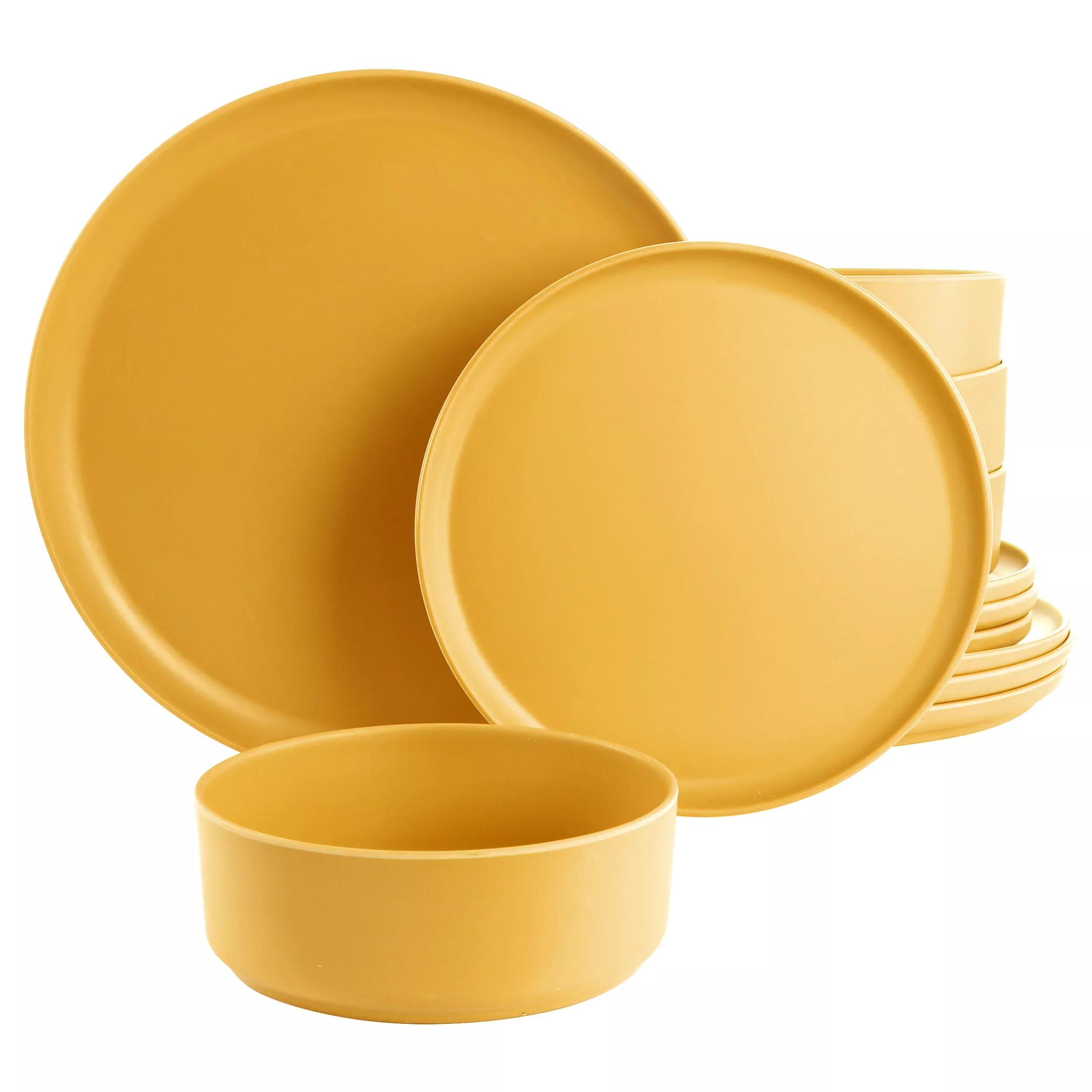 Gibson HomeCanyon Crest 12 Piece Round Melamine Dinnerware Set in Yellow