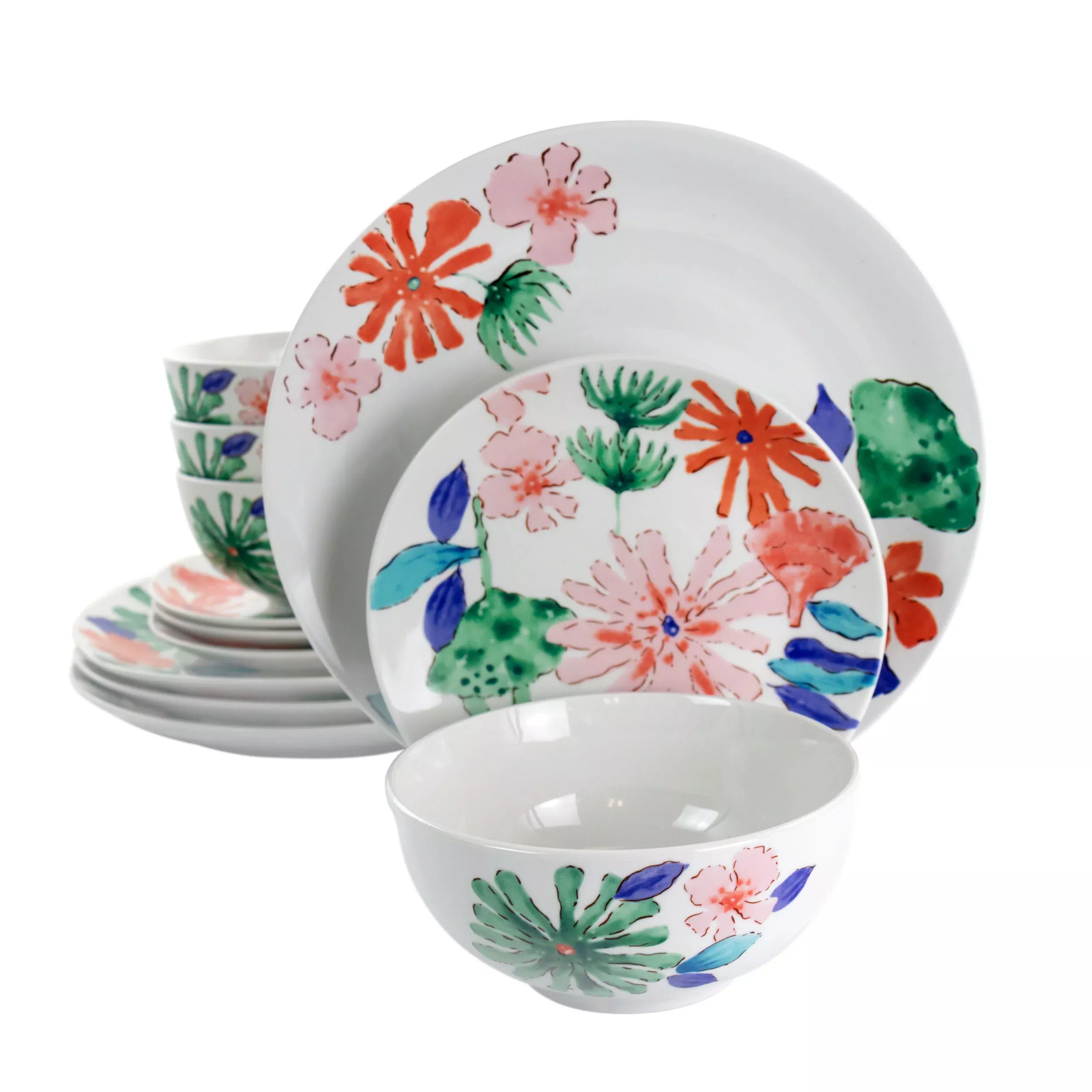Gibson HomeDazzling Lily 12 Piece Ceramic Dinnerware Set