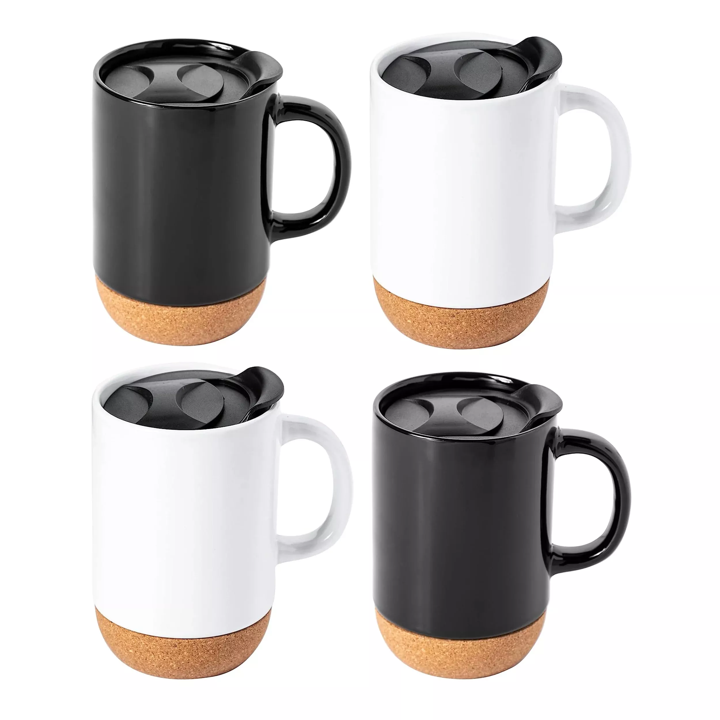 Gibson HomeModani 4 Piece 16.5 Ounce Stoneware Travel Mug Set with Lid and Cork Base