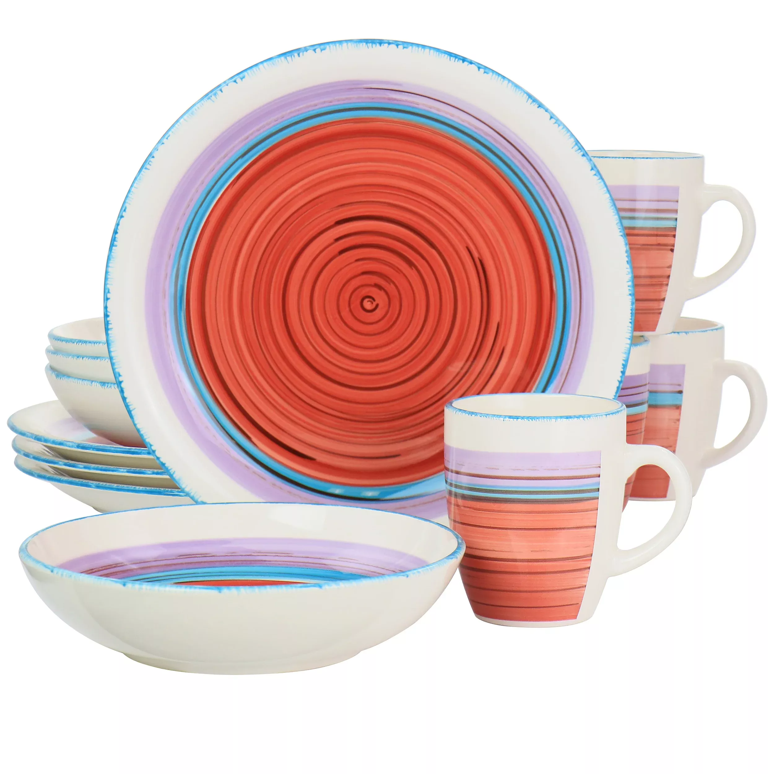 Gibson HomeRichvale 12 Piece Round Durastone Dinnerware Set in Red