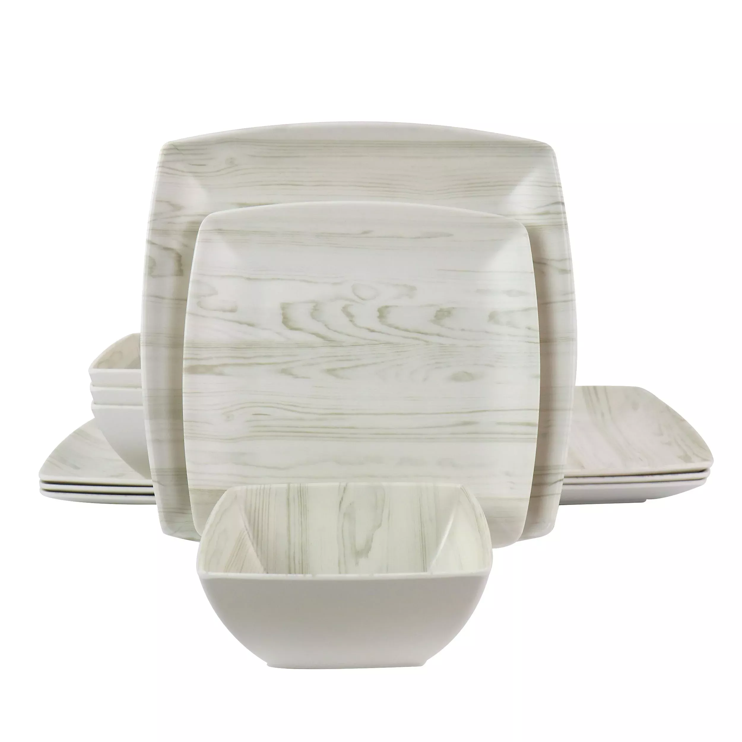 Gibson HomeWoodgrain 12 Piece Melamine Dinnerware Set