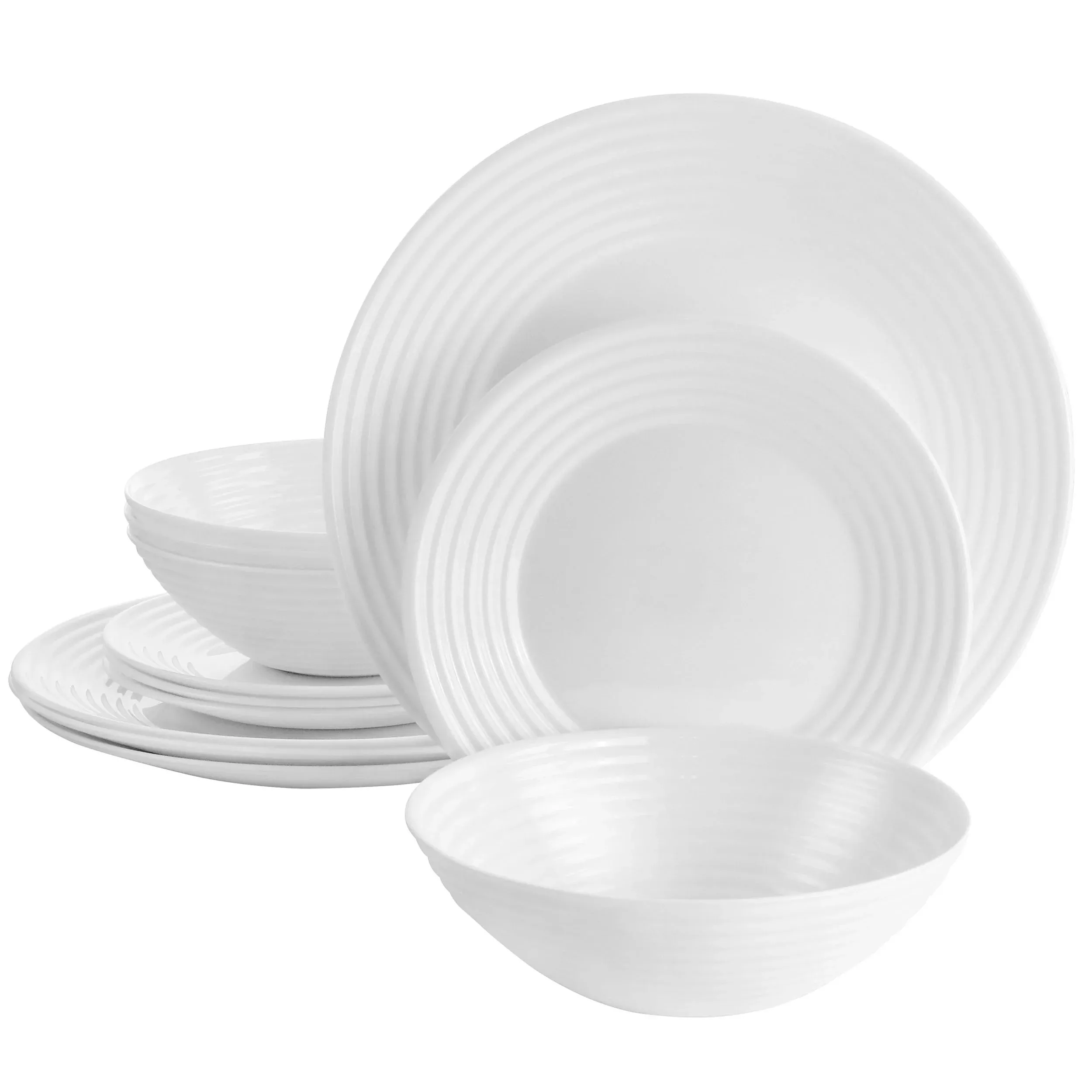 Gibson UltraPatio 12 Piece Tempered Opal Glass Dinnerware Set in White