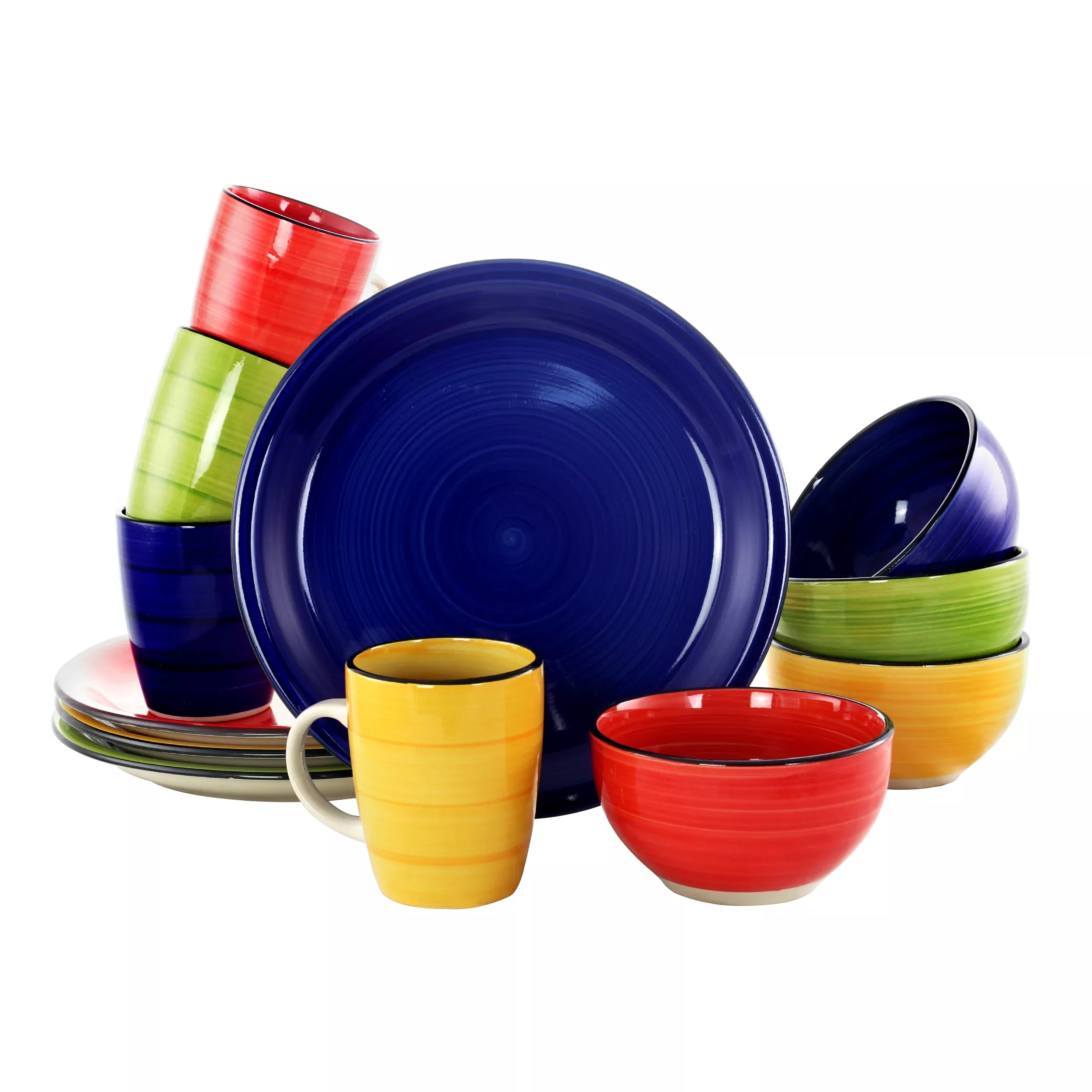 GibsonHome Color Vibes 12 Piece Handpainted Stoneware Dinnerware Set