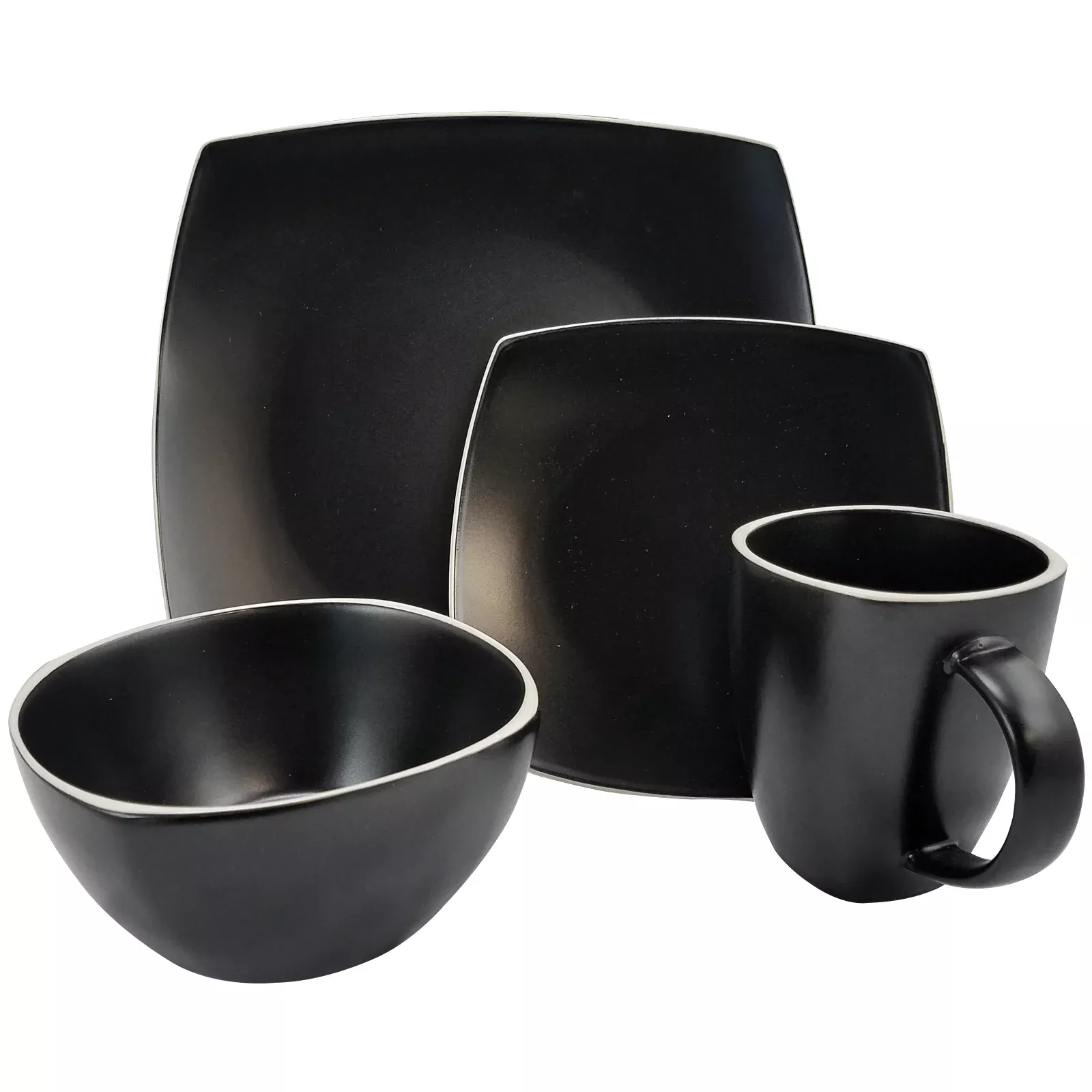 GibsonSoho Lounge Matte 16-Piece Dinnerware Set, Black