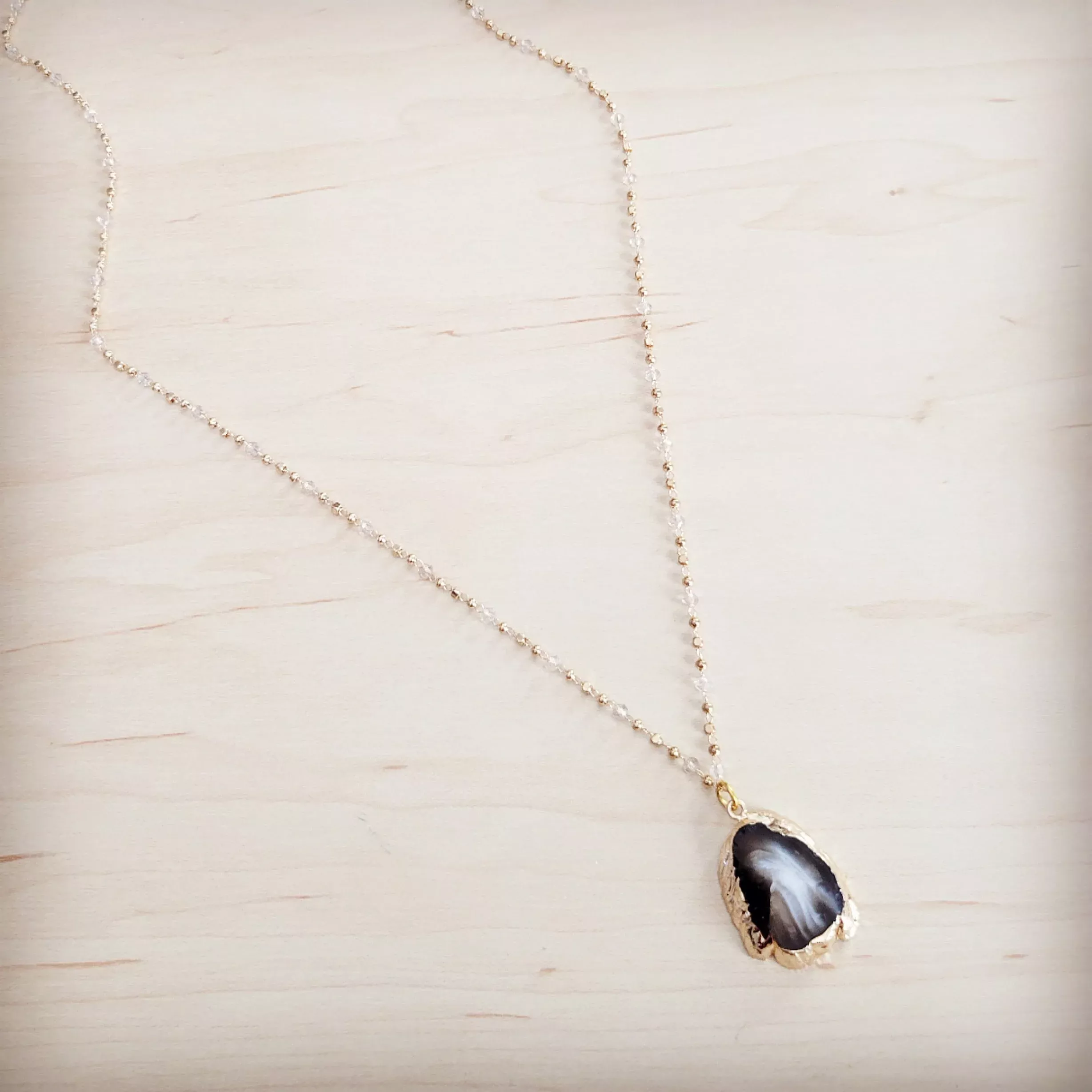 **Gilded Black Agate Necklace 257ma