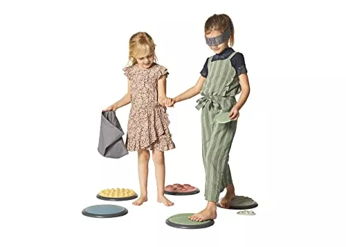 GONGE Tactile Sensory Discs - Set of 10 Textured Stepping Discs, Sensory Exploration, Cognitive Development - Includes Blindfold - Ages 1 and up - Nordic