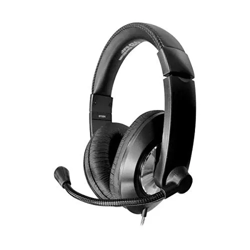 HamiltonBuhl Smart?Trek Deluxe Over?Ear USB Headset, Steel?Reinforced Gooseneck Noise?Canceling Mic, In?Line Volume Control, Leatherette Cushions – Black (ST2BKU)