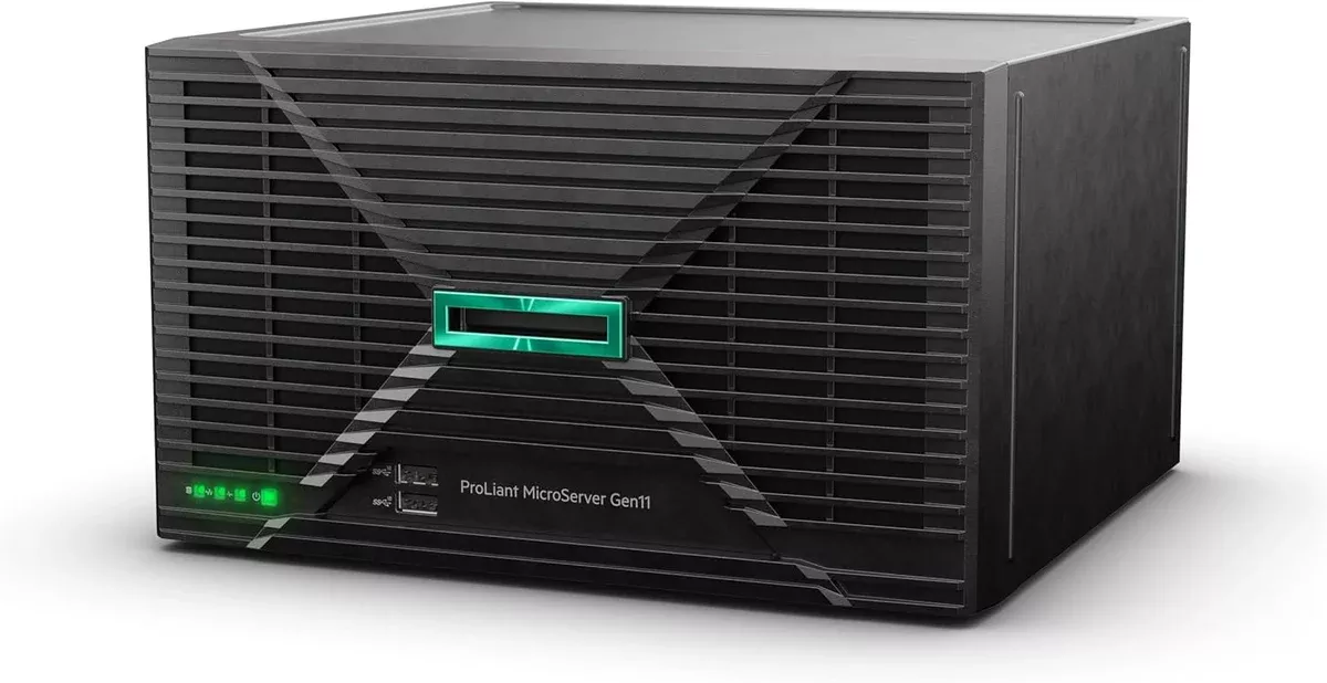 Hewlett Packard Enterprise ProLiant MicroServer Gen11 Tower Server, Intel Xeon E-2414 Processor, 16GB Memory, External 180W US Power Supply (HPE Smart Choice P78521-005)