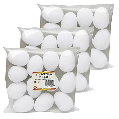 Hygloss HYG51202-3 Styrofoam 2-Inch Eggs, White, Grade PK+, 12/Pack, 3 Packs/Bundle